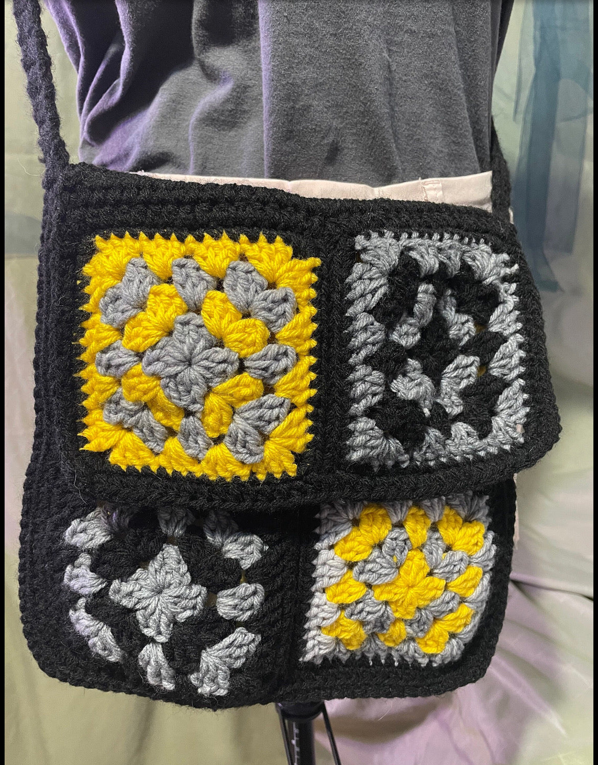 yellow granny square bag