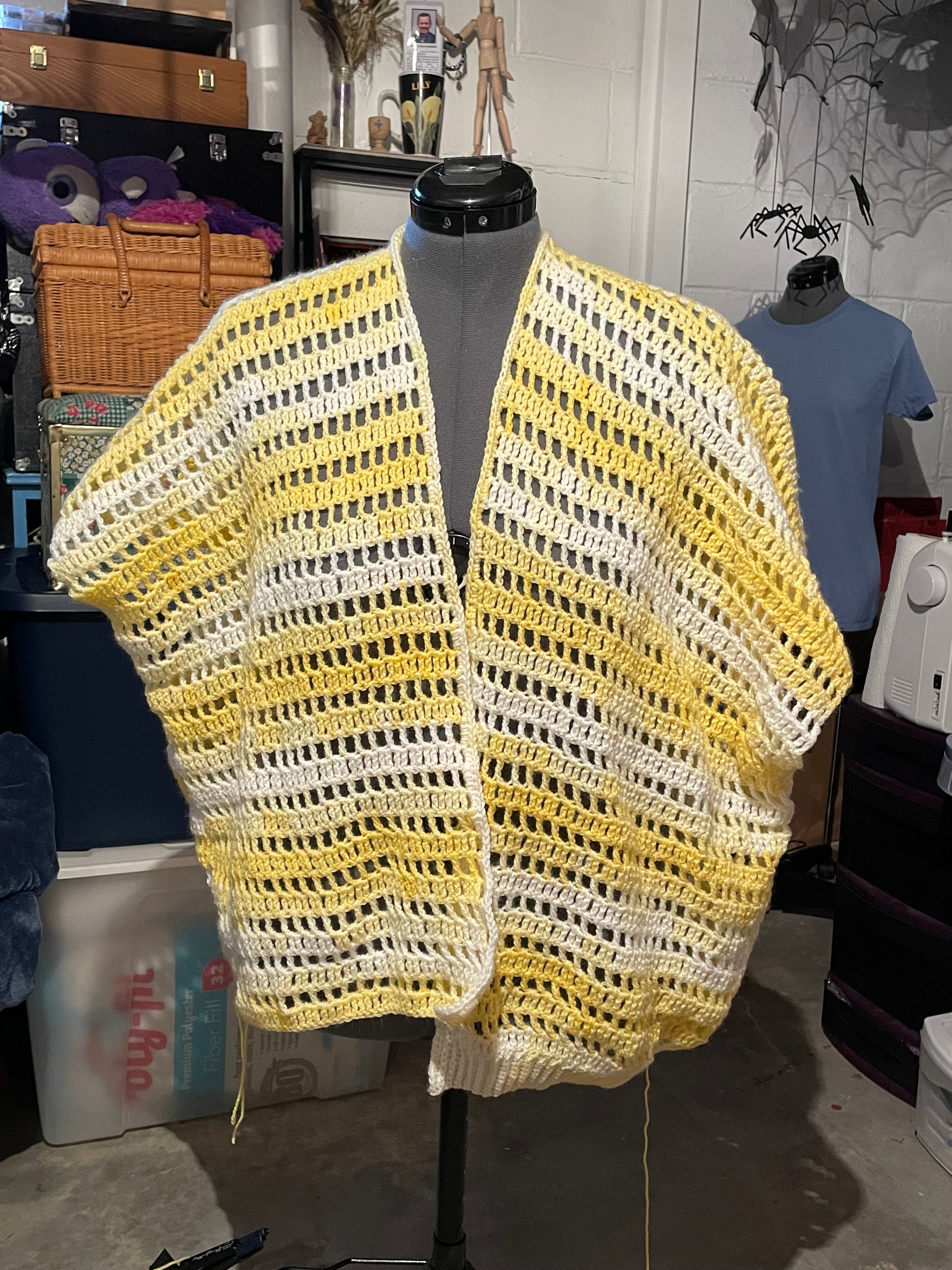 crocheted yellow cropped sleeve cardigan