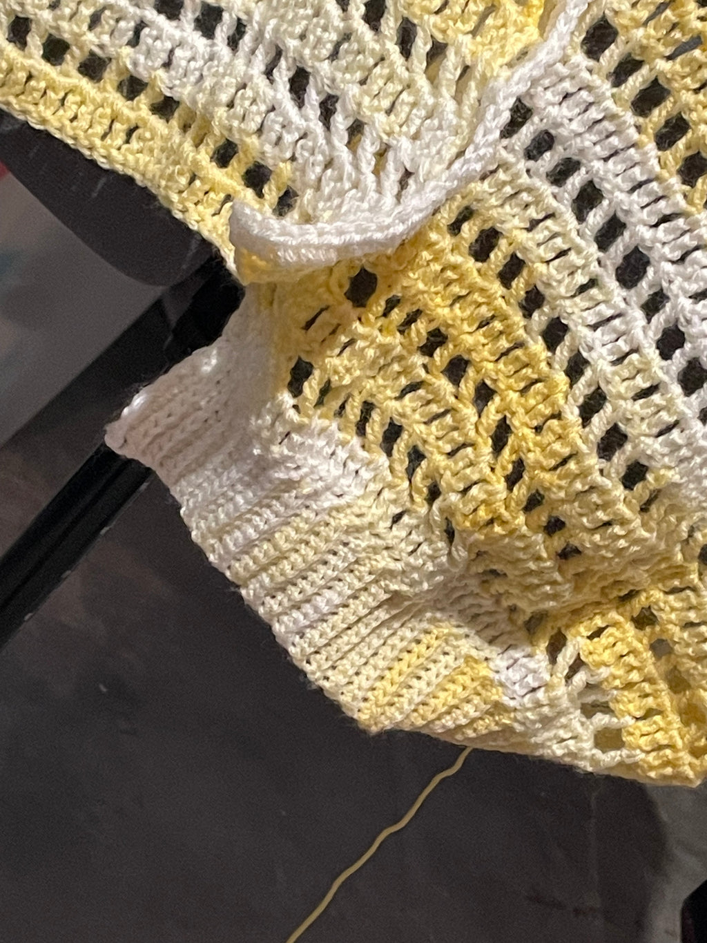 crocheted yellow cropped sleeve cardigan