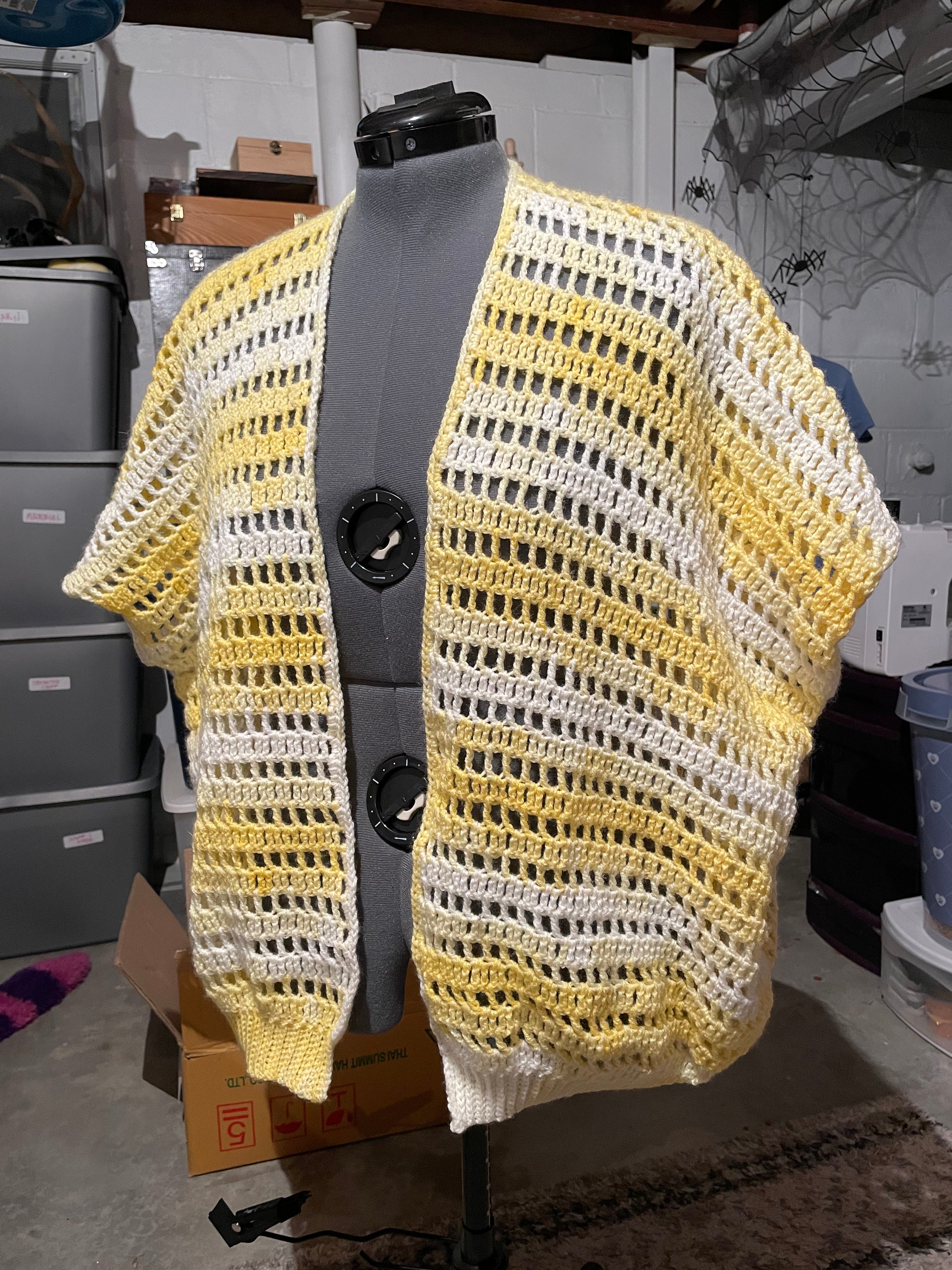 crocheted yellow cropped sleeve cardigan