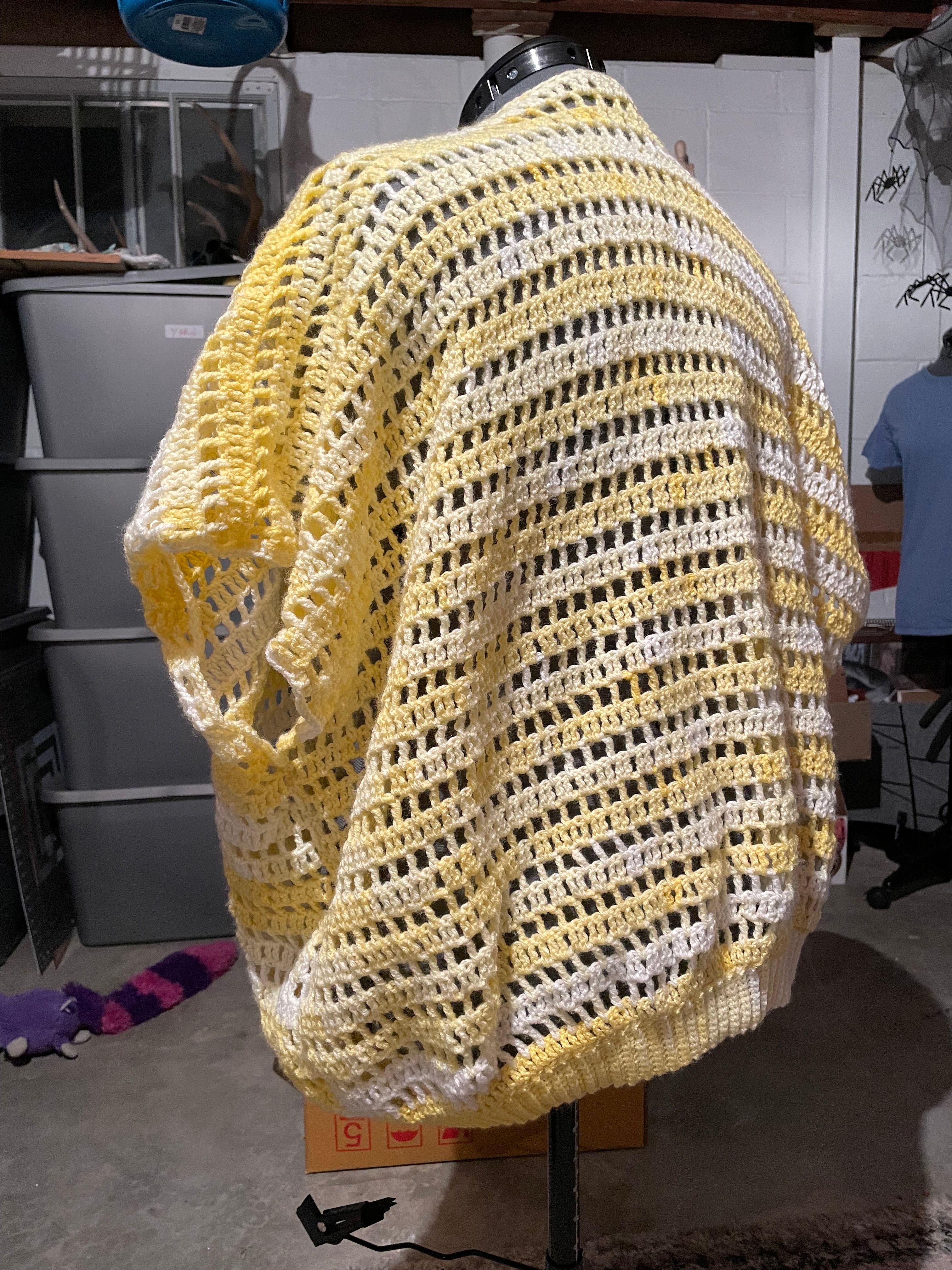 crocheted yellow cropped sleeve cardigan