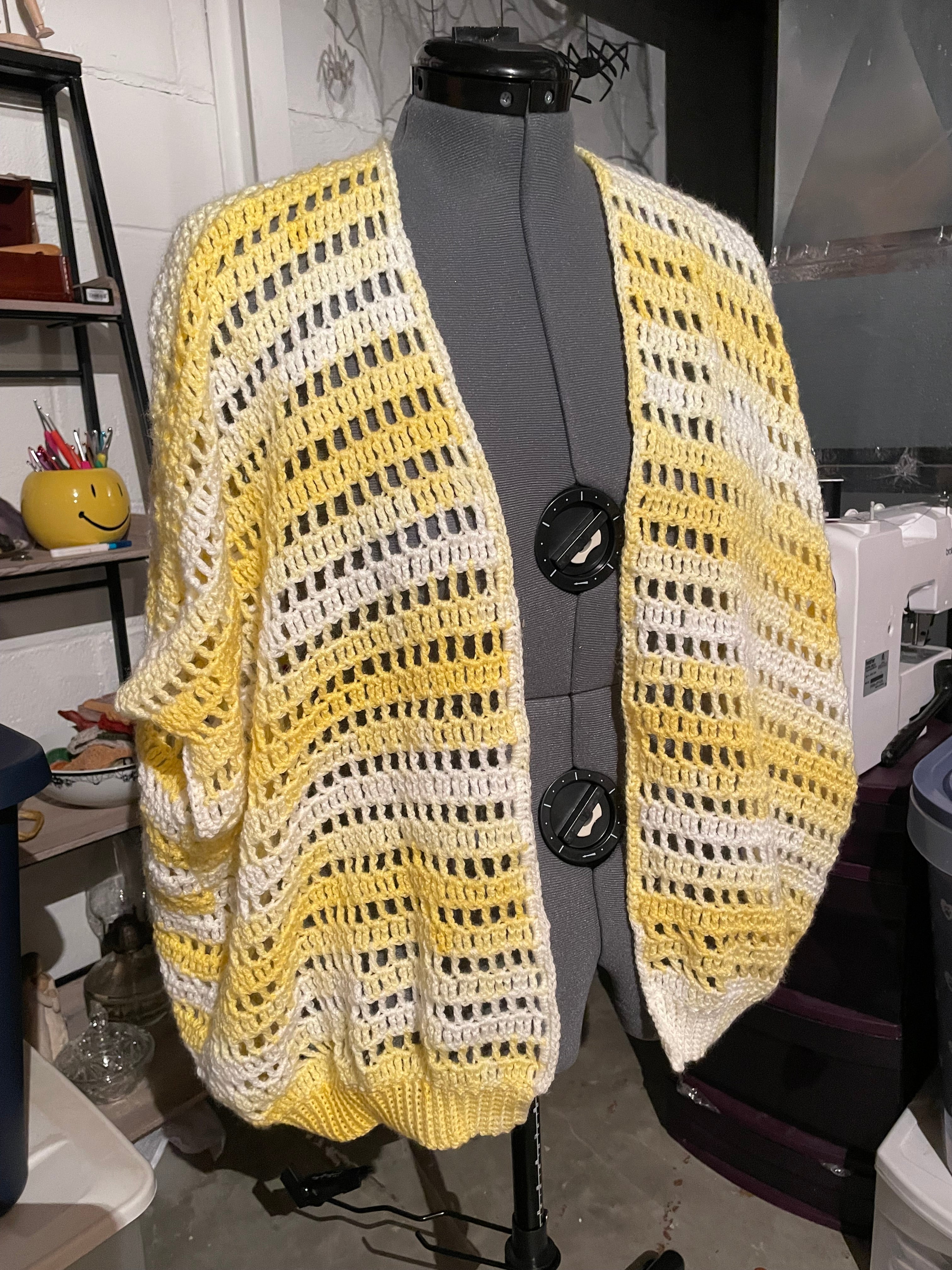 crocheted yellow cropped sleeve cardigan