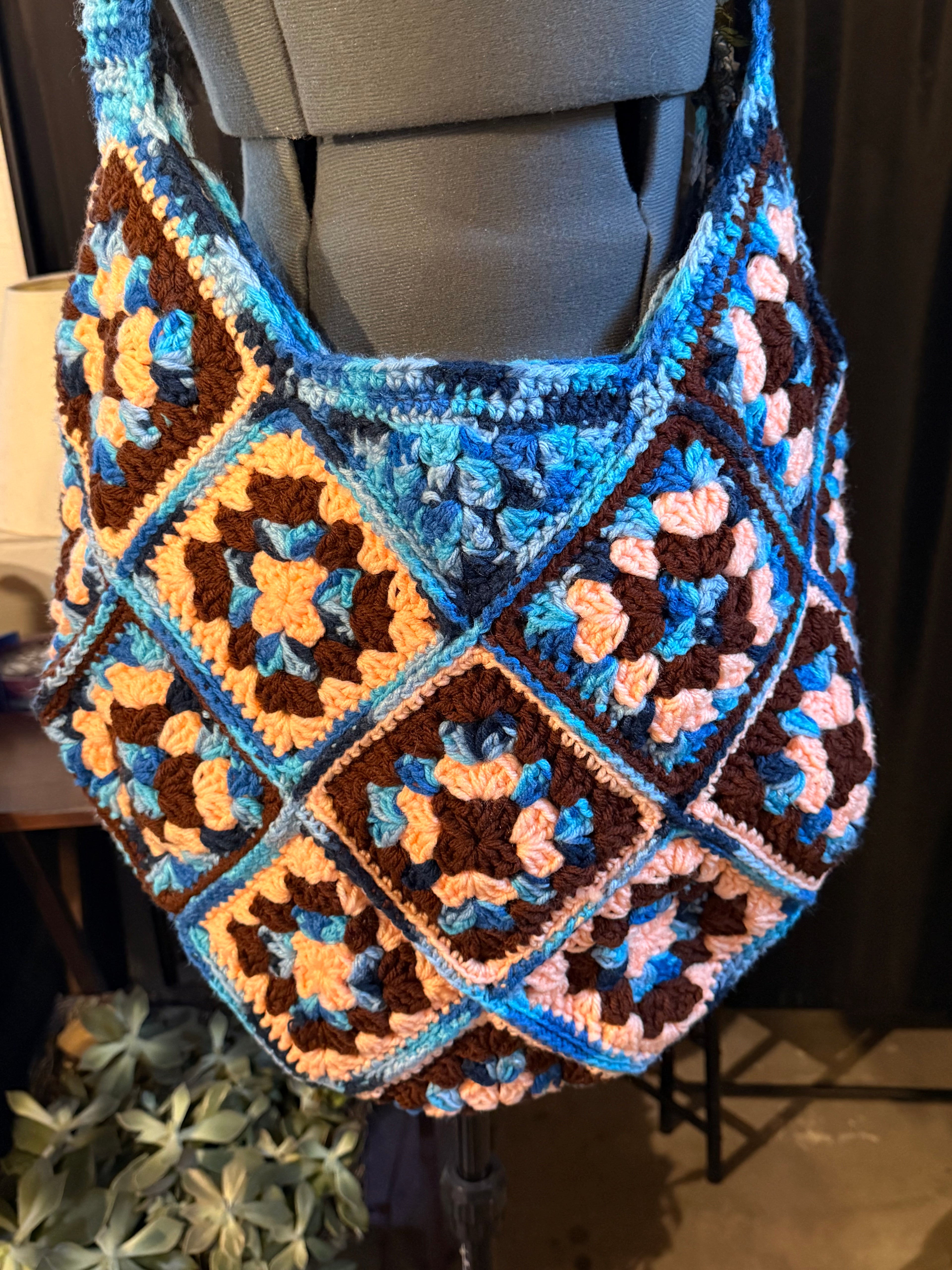 Granny square cross body carryall bag