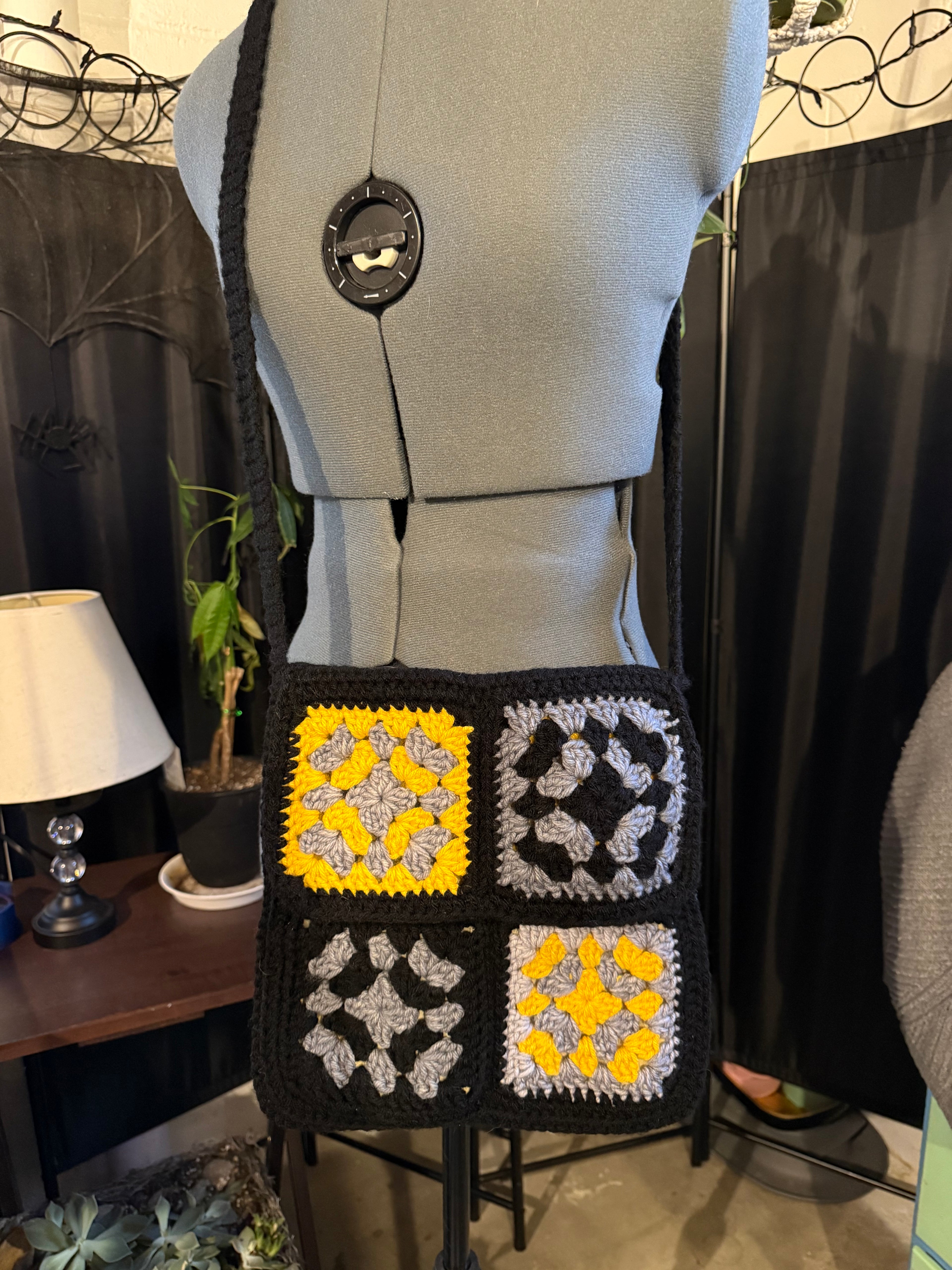 yellow granny square bag