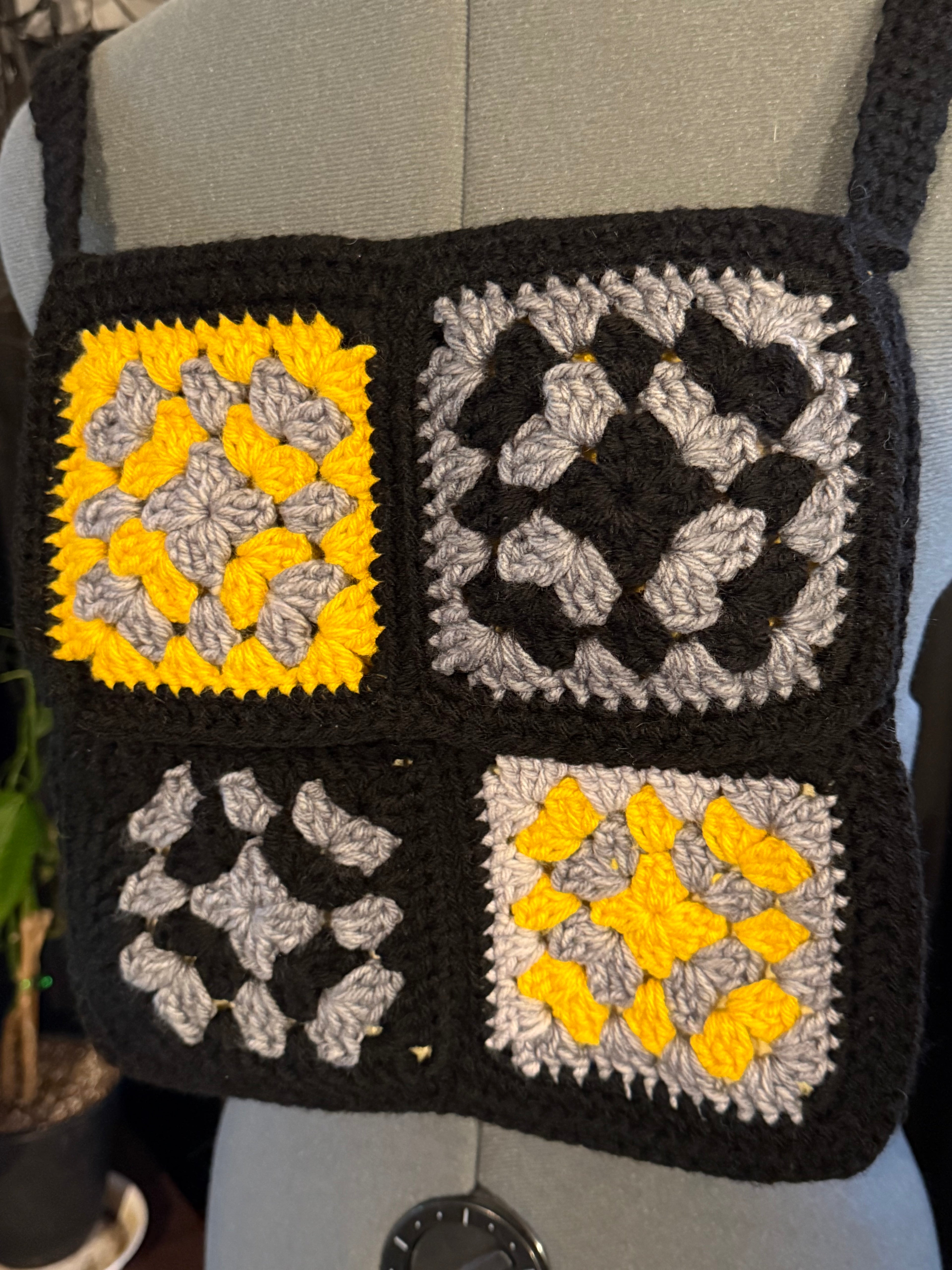 yellow granny square bag