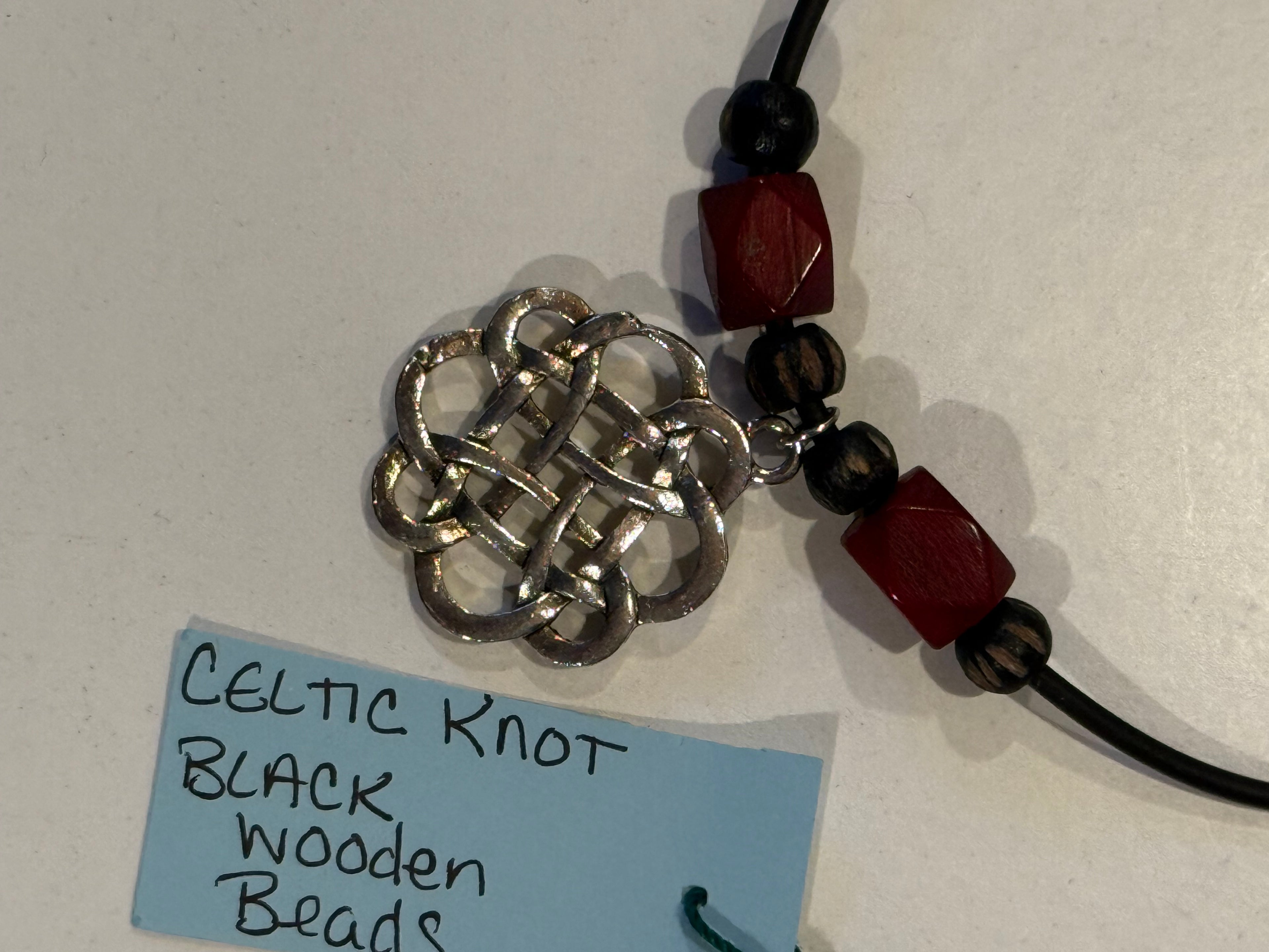 celtic knot necklace with red beads