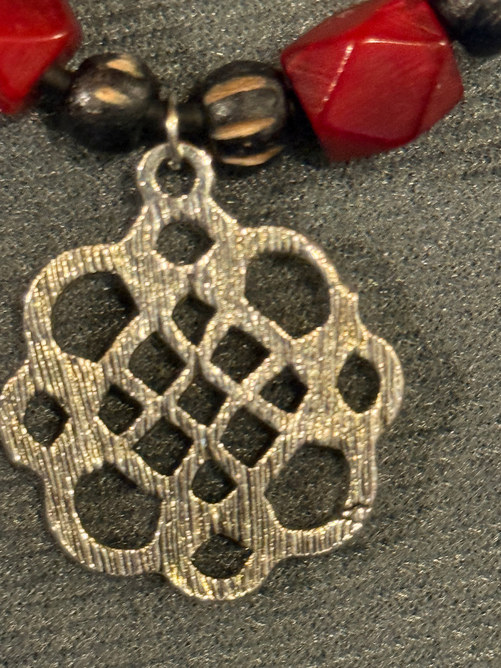 celtic knot necklace with red beads