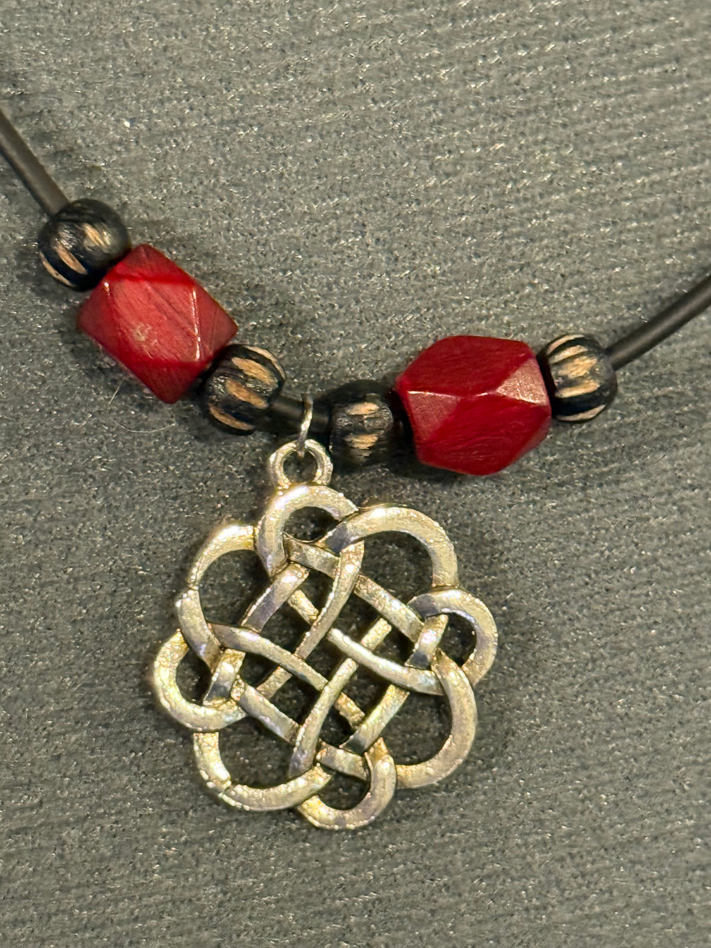 celtic knot necklace with red beads