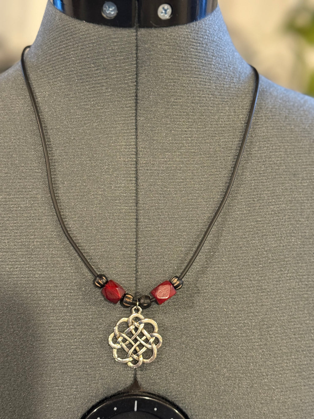 celtic knot necklace with red beads