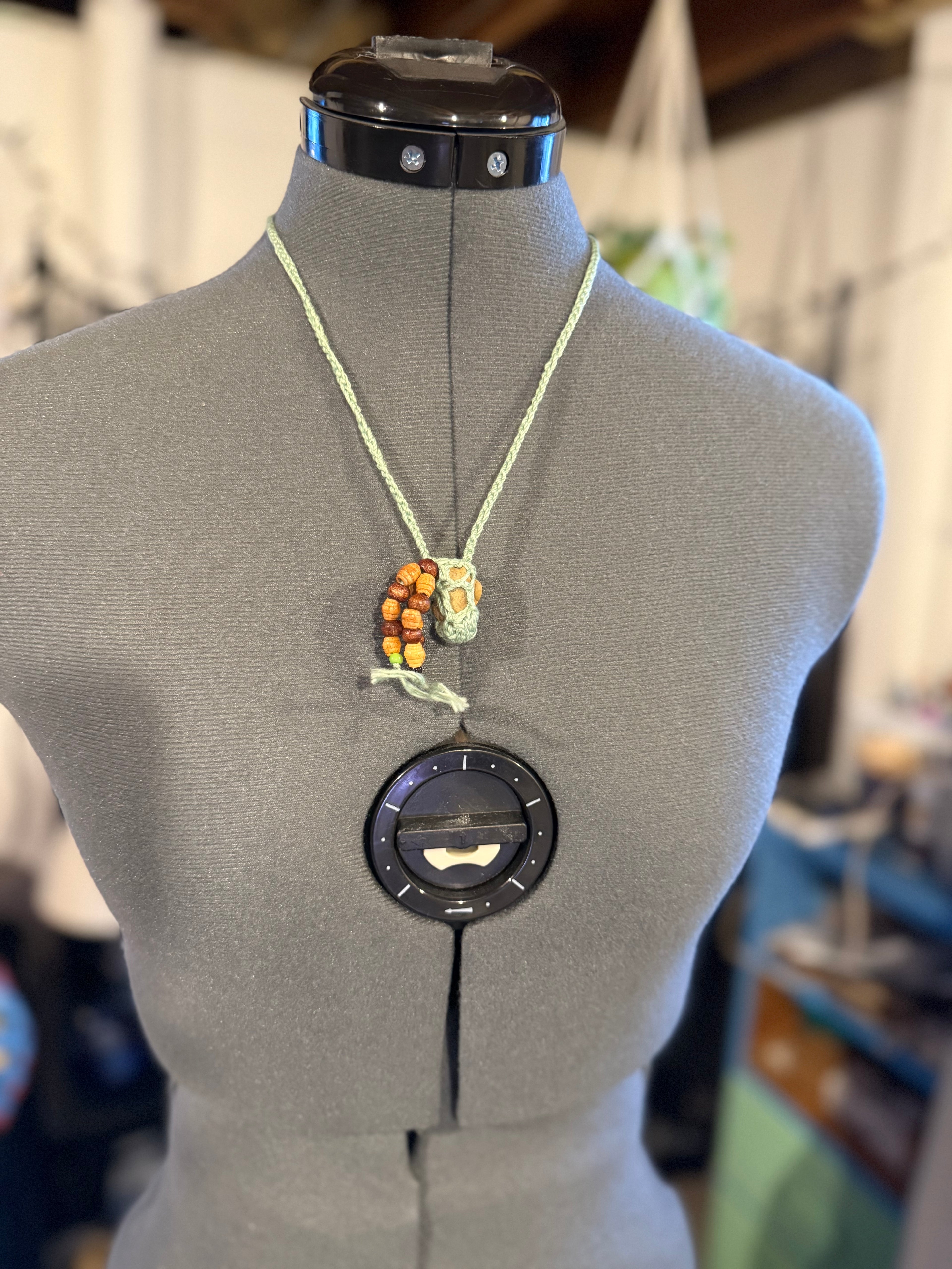 light green grounding stone necklace with wooden beads