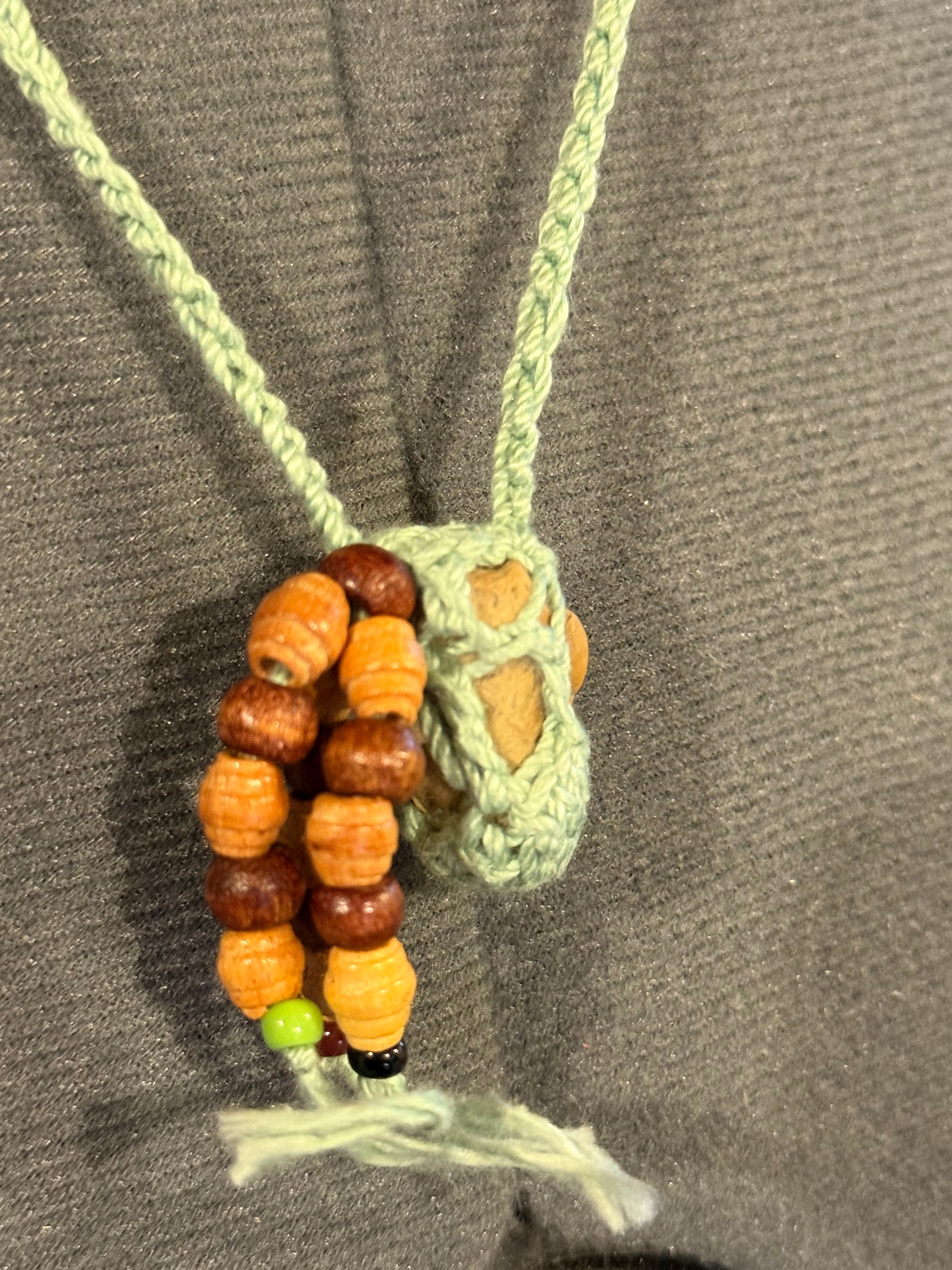 light green grounding stone necklace with wooden beads