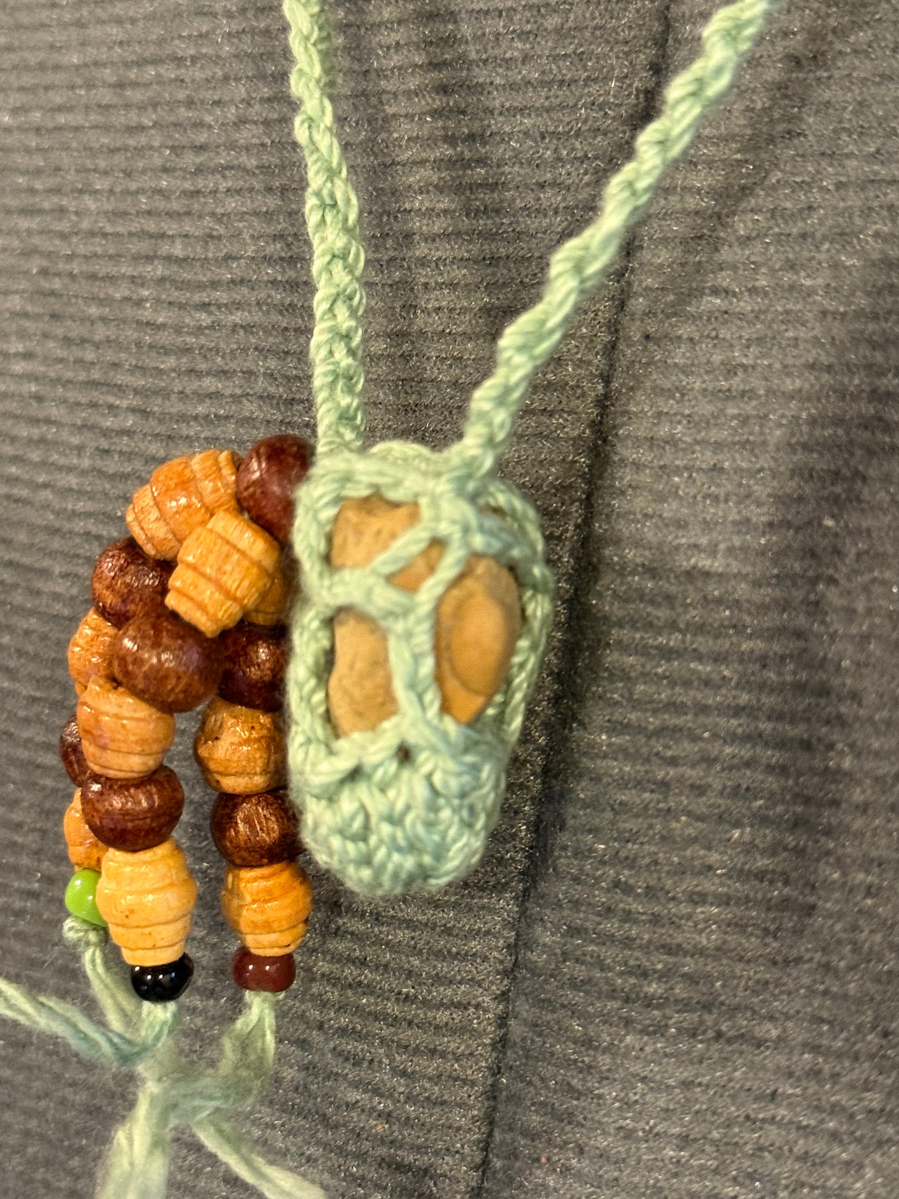 light green grounding stone necklace with wooden beads