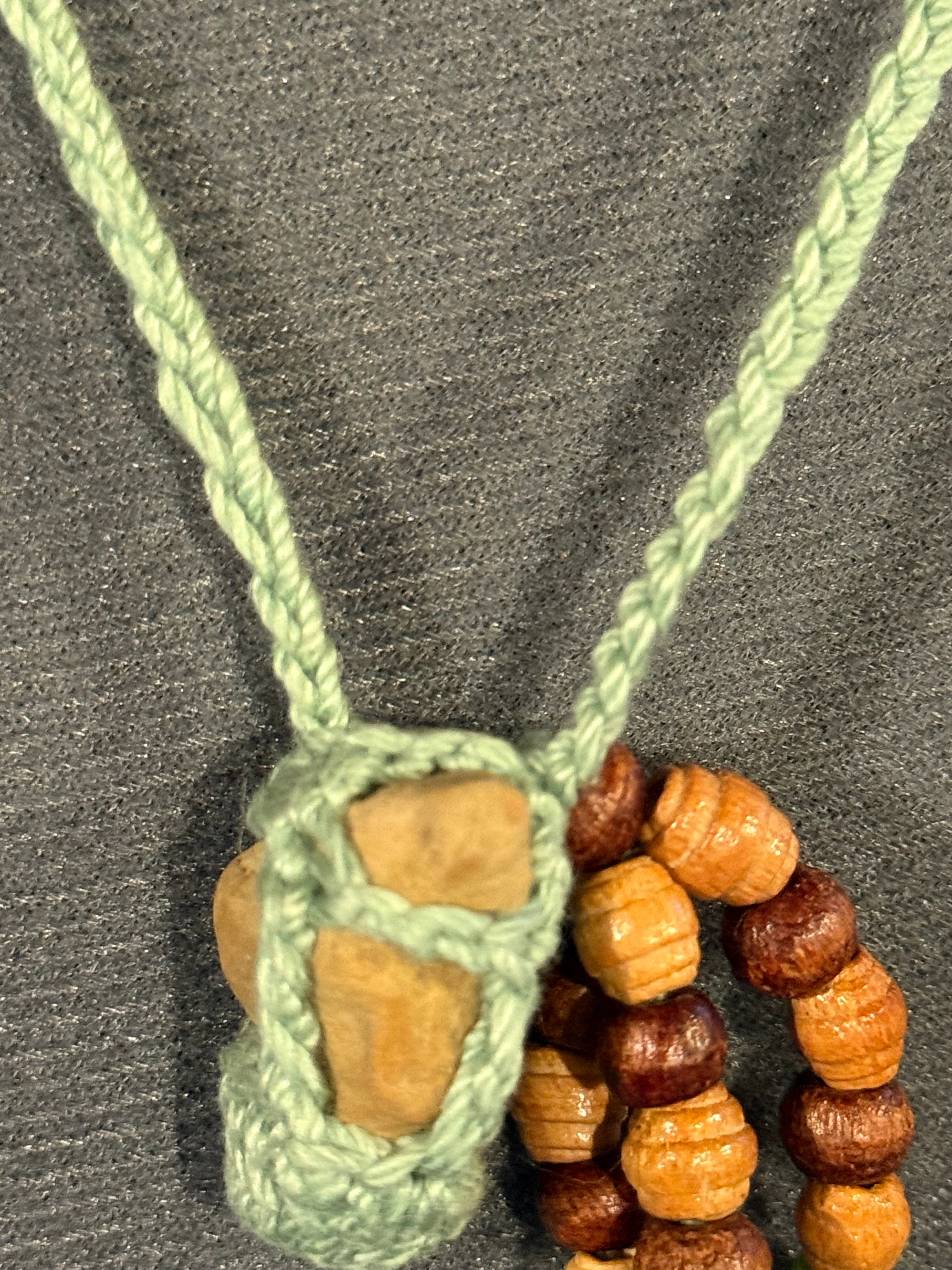 light green grounding stone necklace with wooden beads
