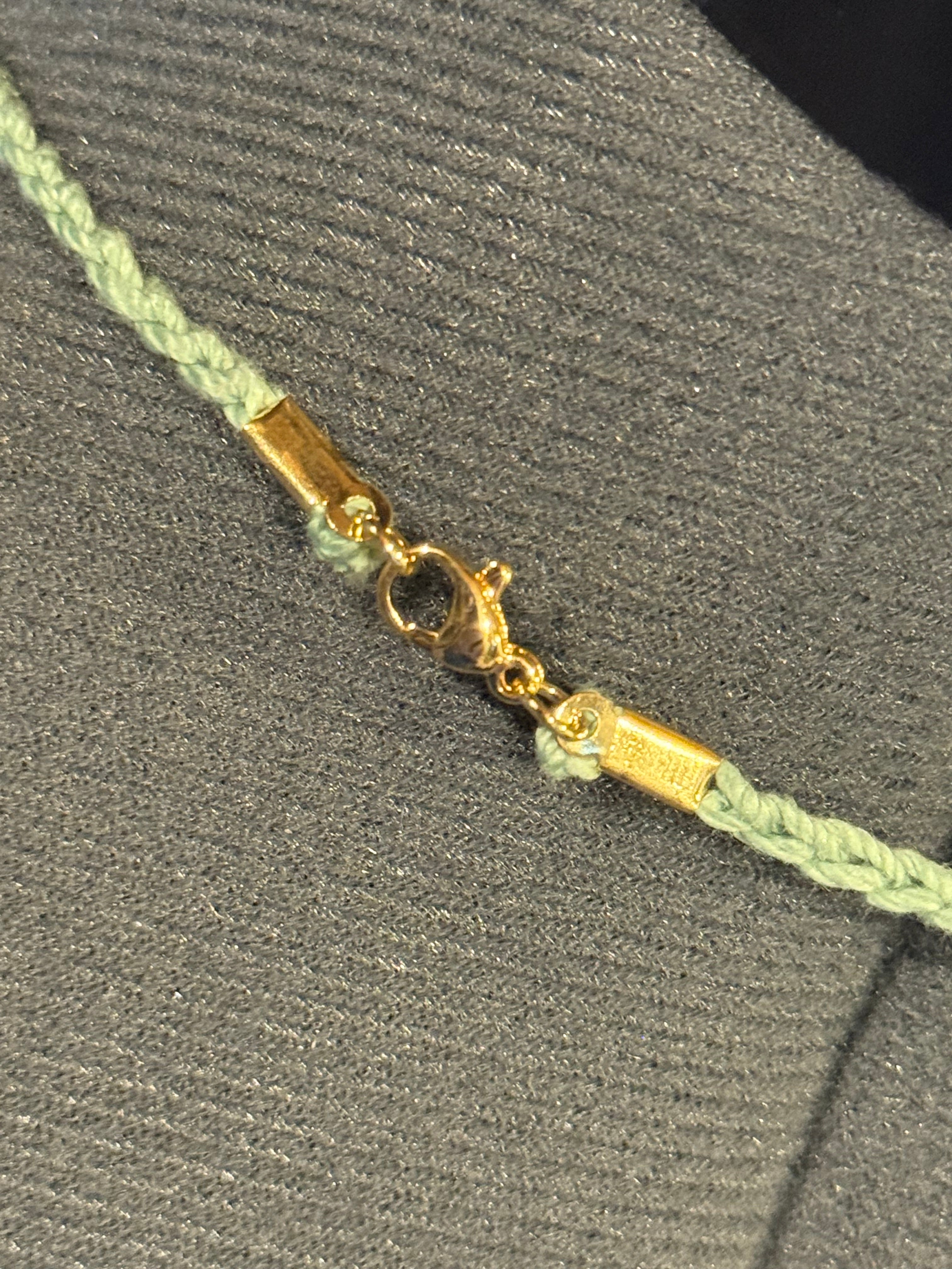 light green grounding stone necklace with wooden beads