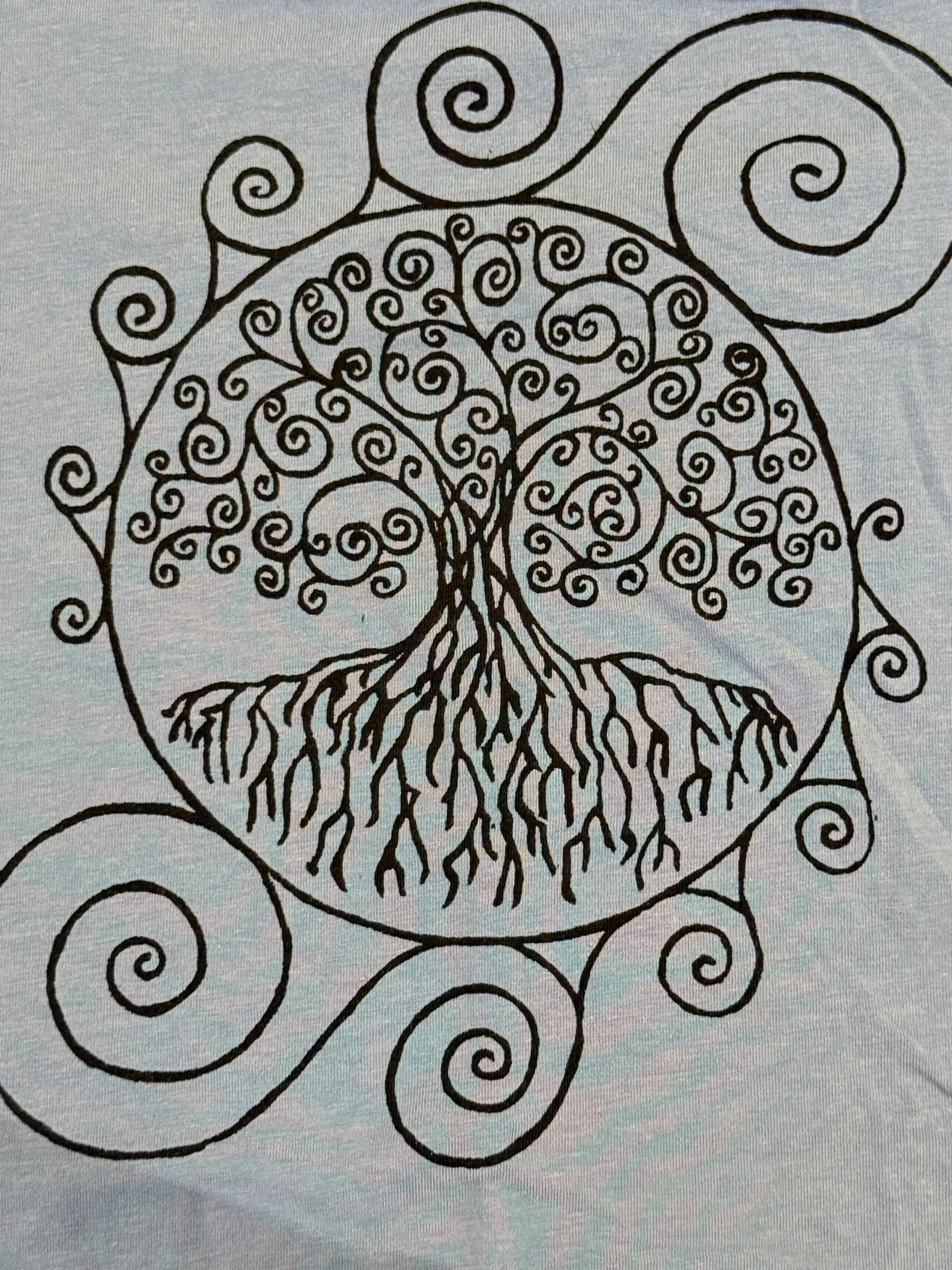 smokey blue tank with black world's tree