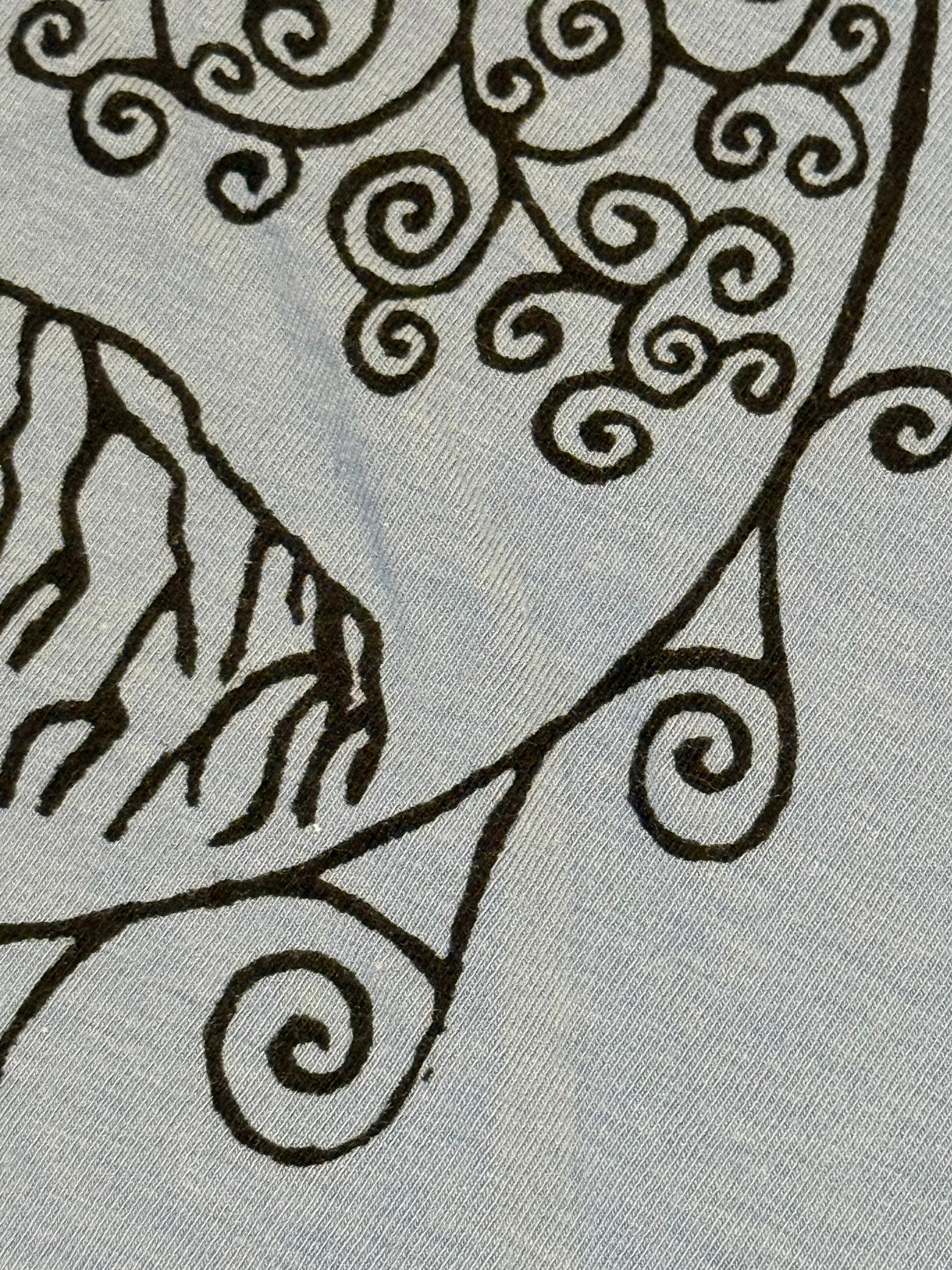 smokey blue tank with black world's tree