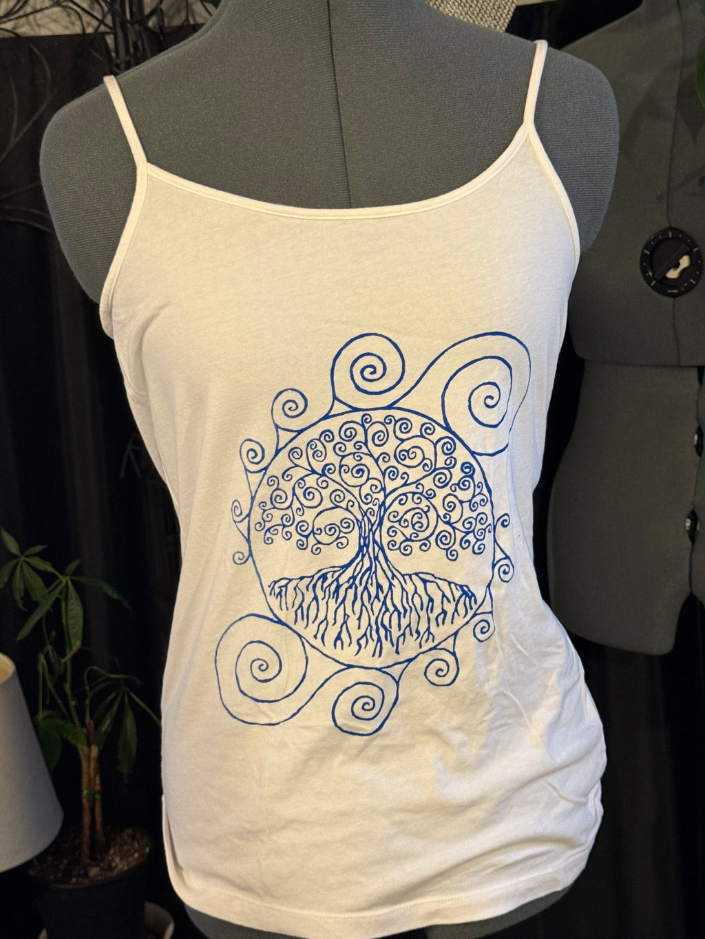 white tank with blue tree of life
