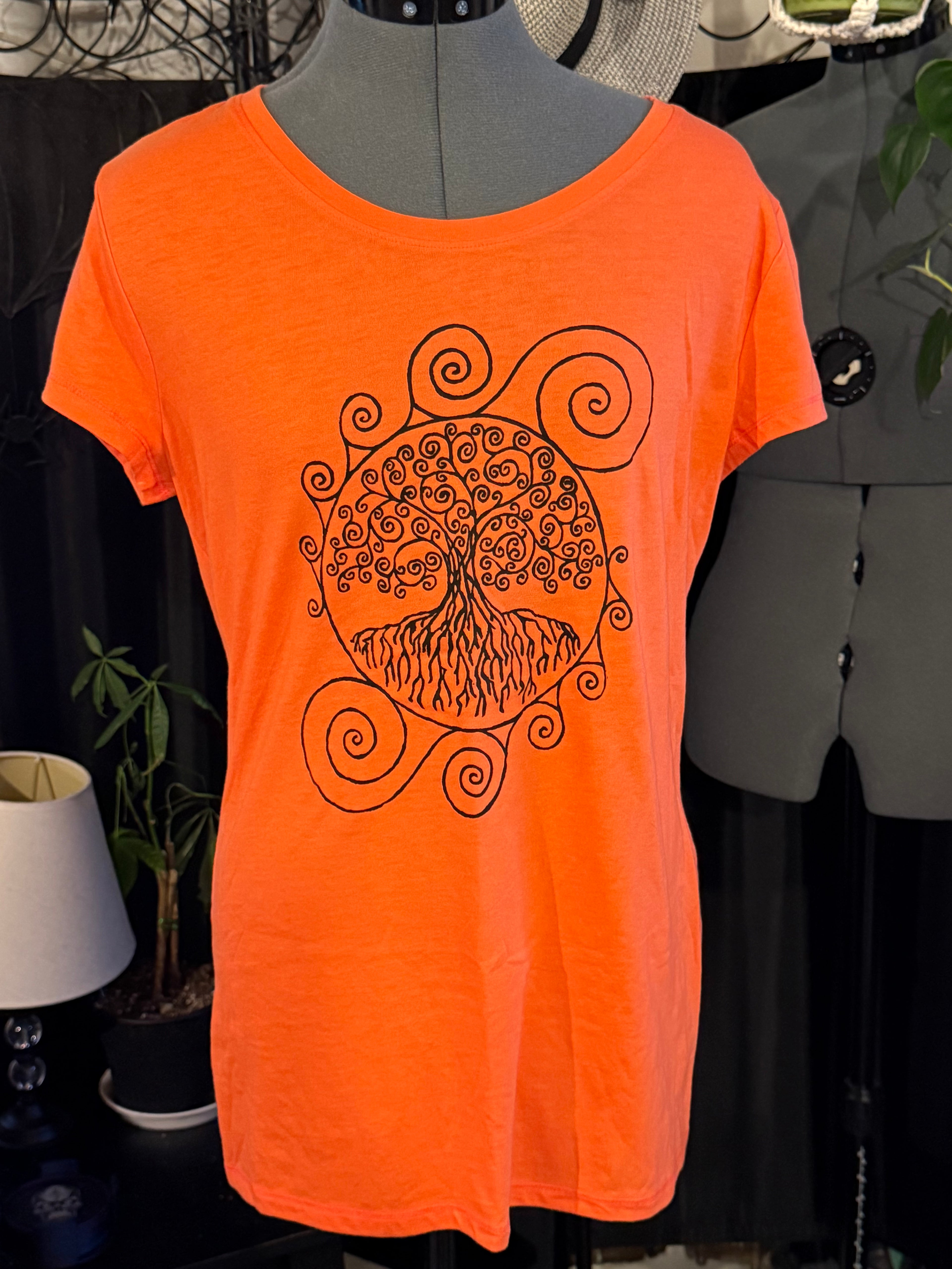 women's XL orange tree of life shirt