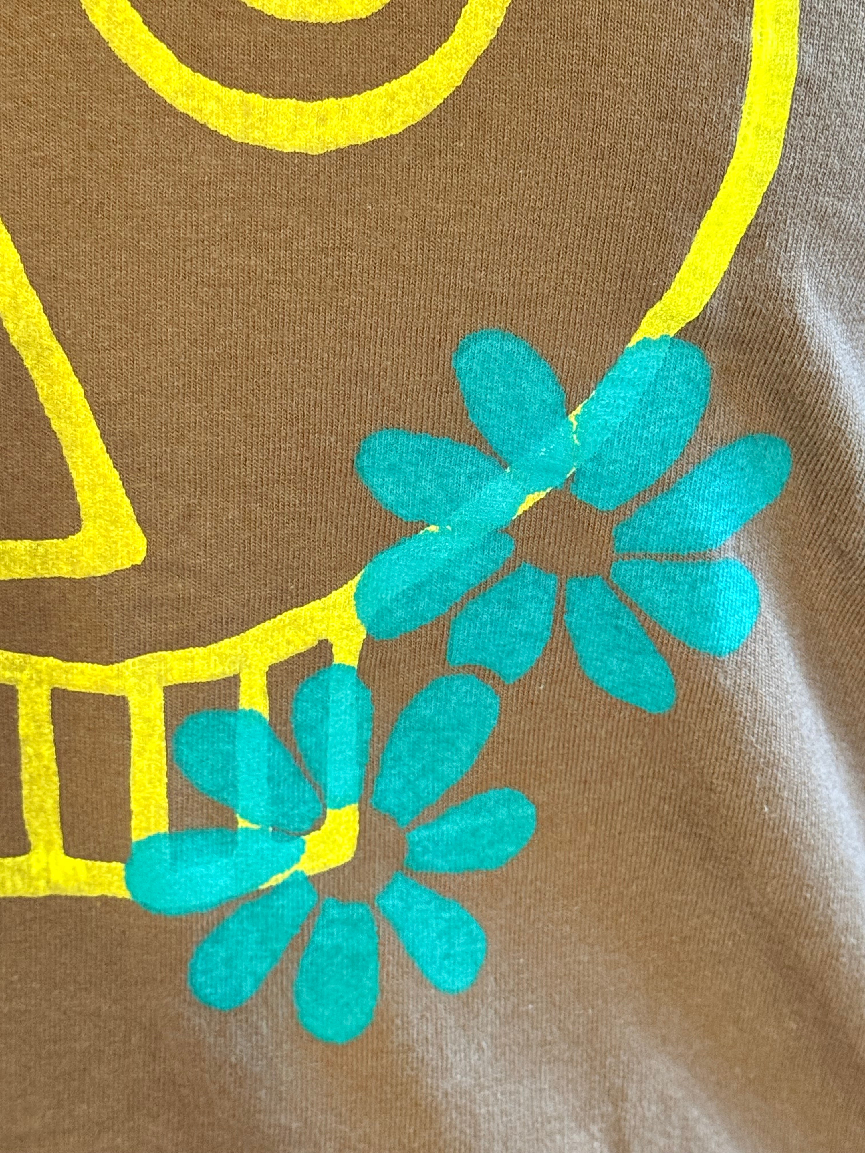 kids long sleeve brown shirt with skull/flowers design