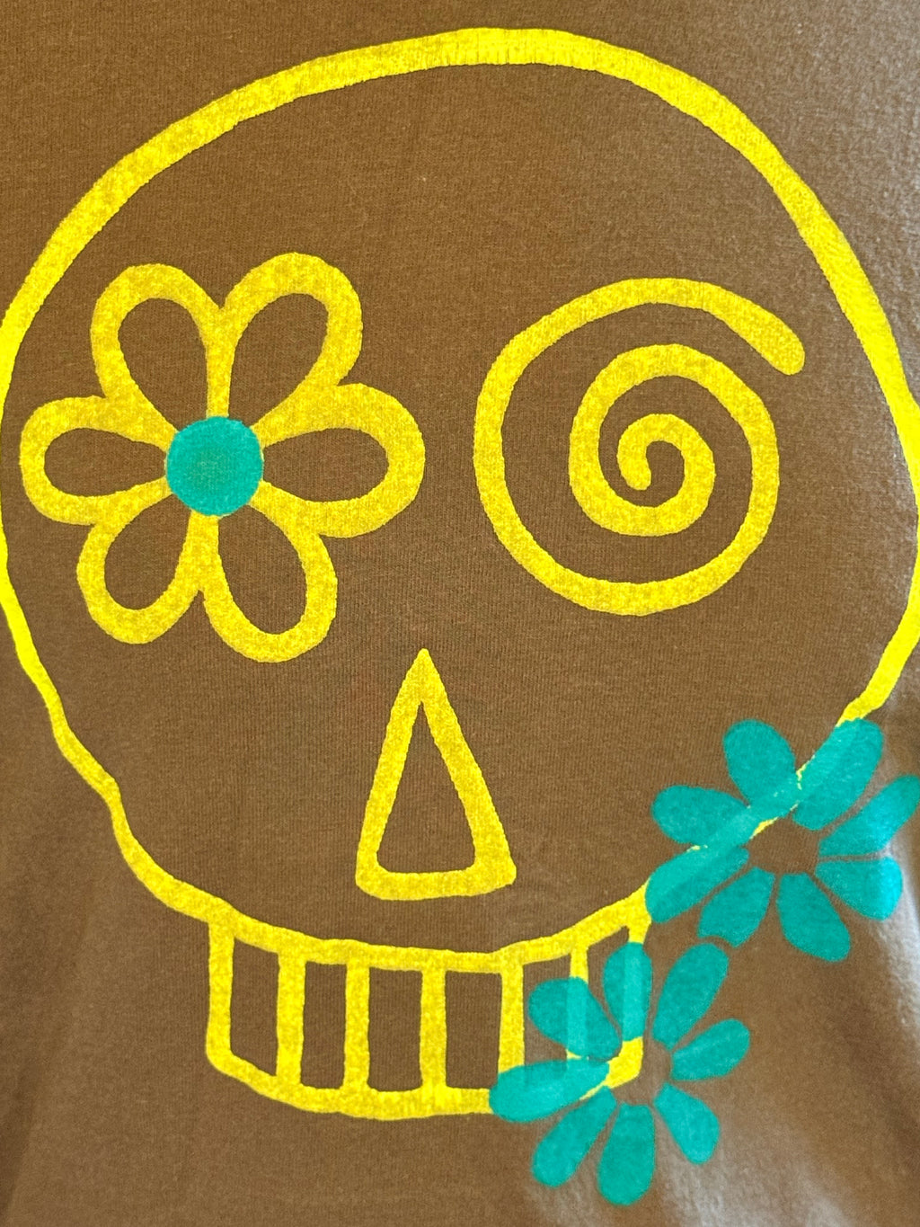 kids long sleeve brown shirt with skull/flowers design