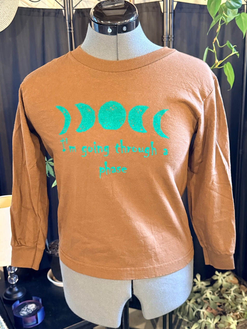 kids long sleeve brown shirt with moon phase design