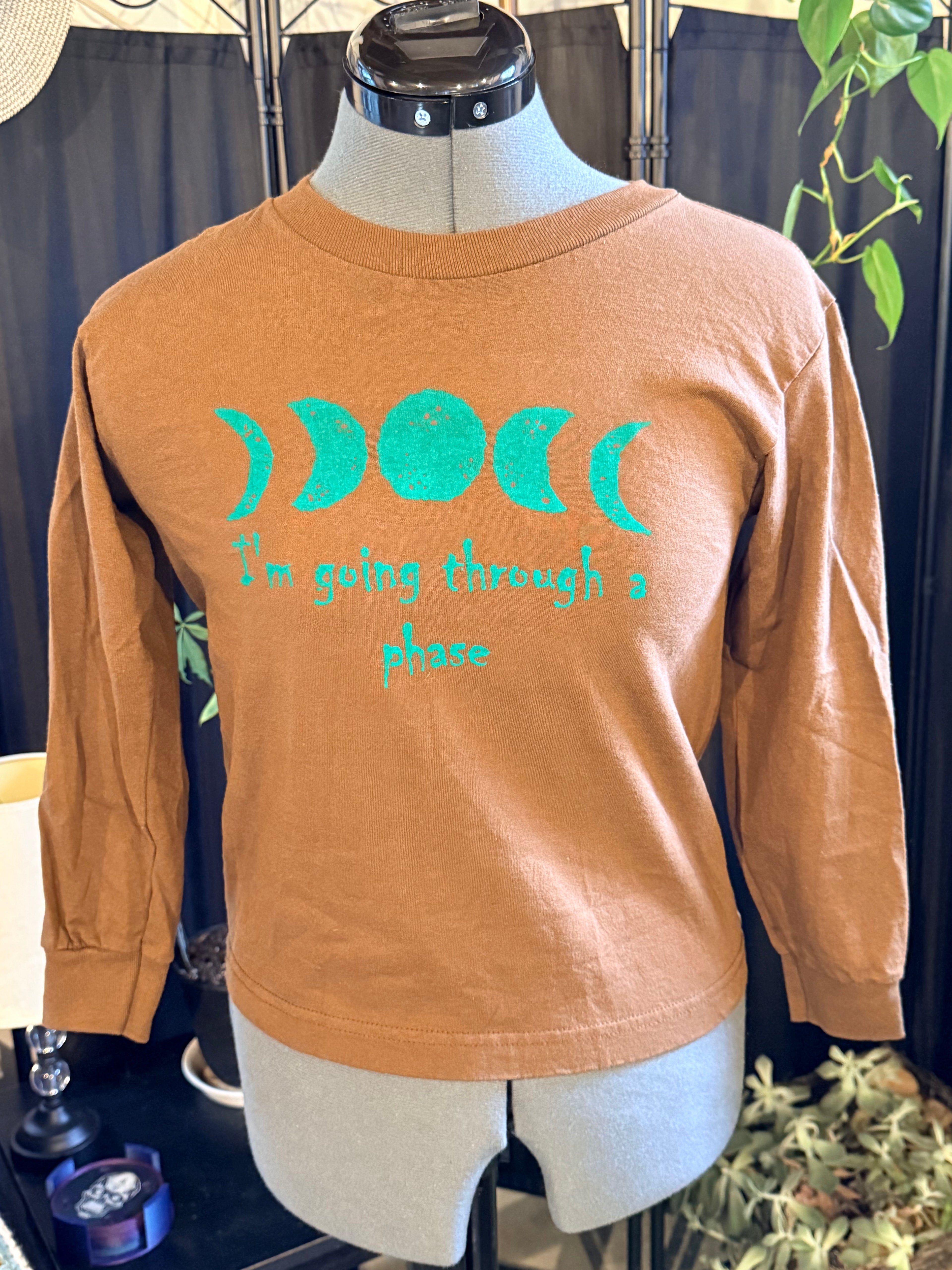 kids long sleeve brown shirt with moon phase design