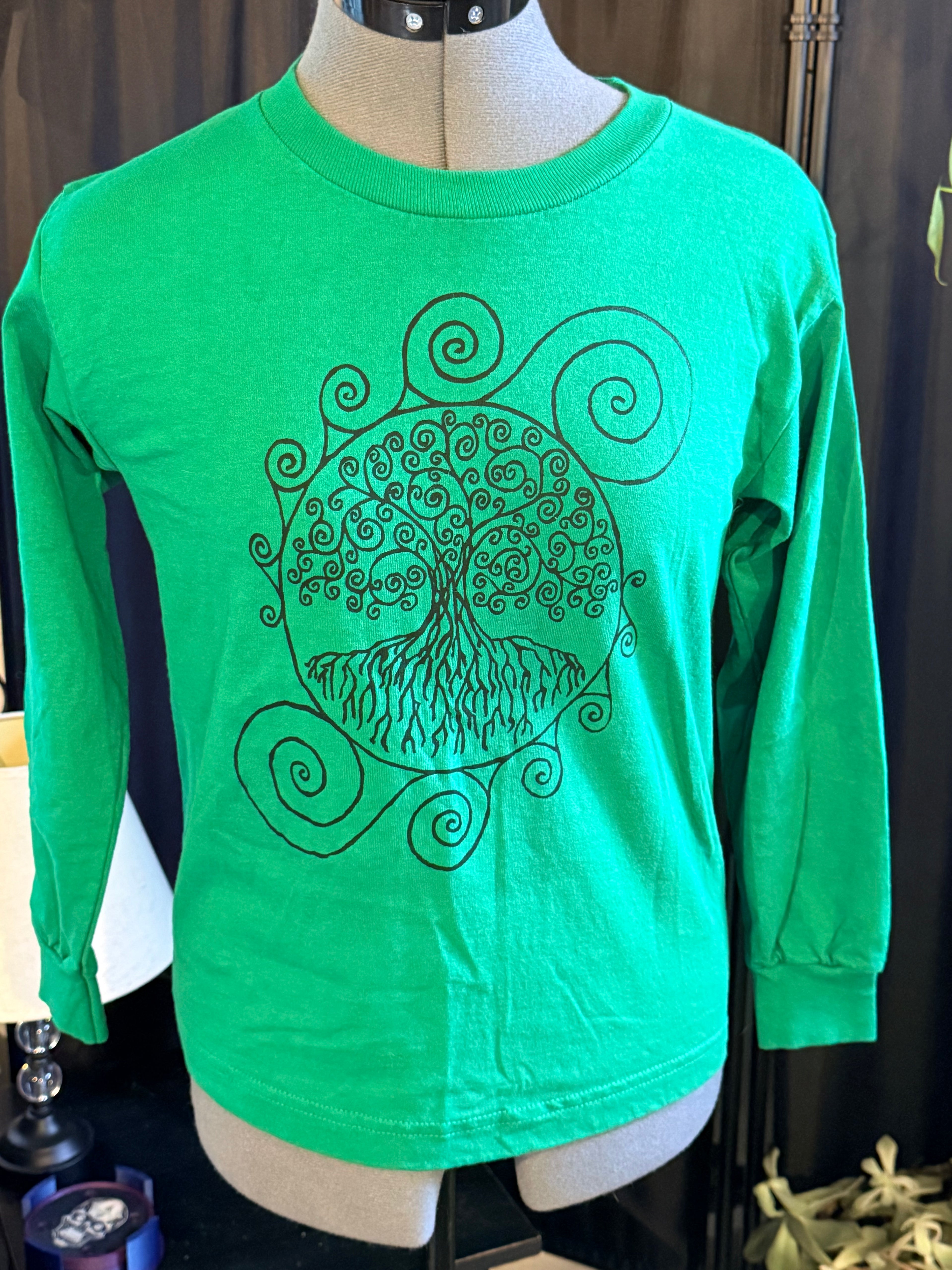 long sleeve kids shirt with worlds tree design