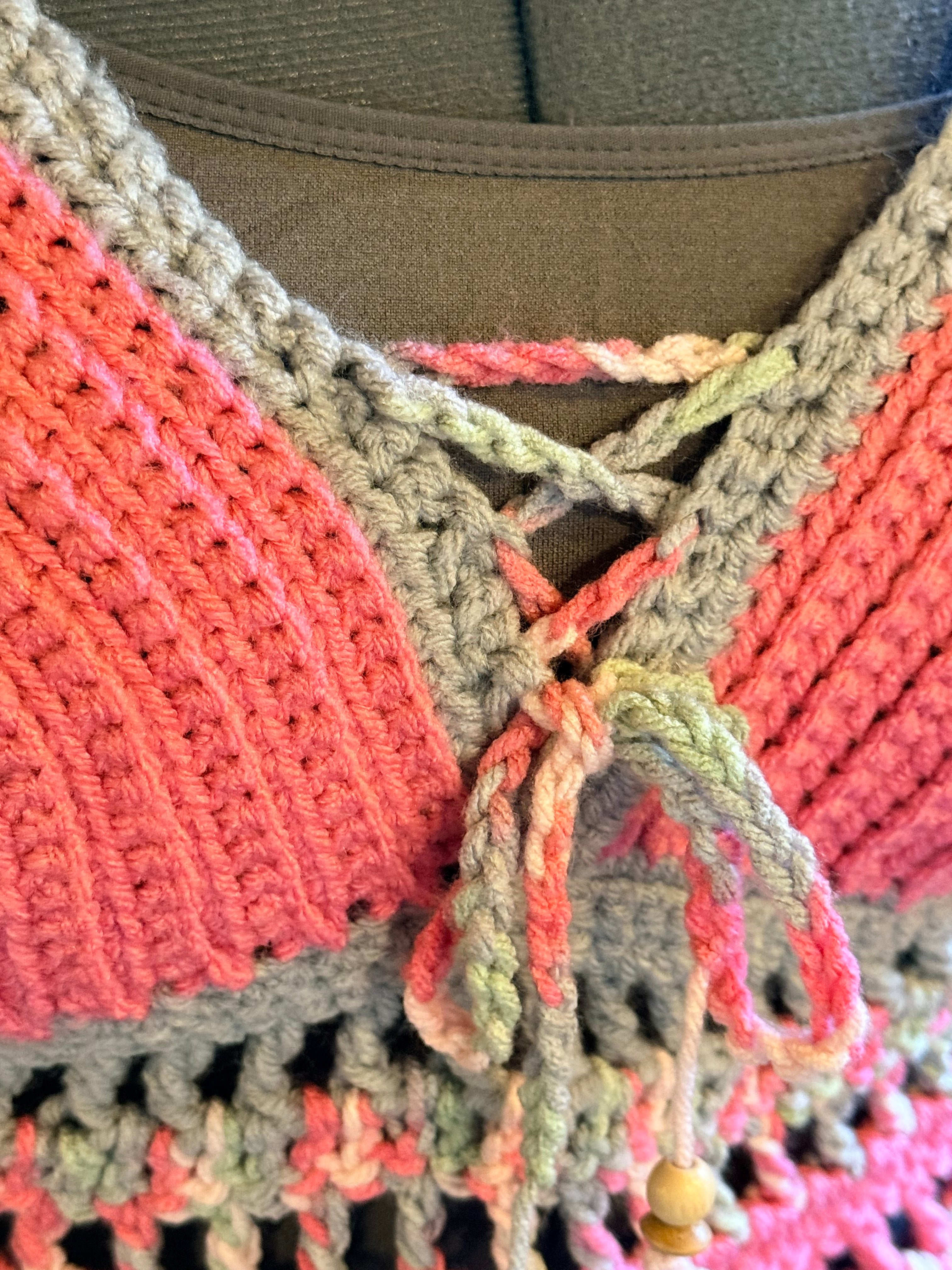 pink & gray halter top with beads