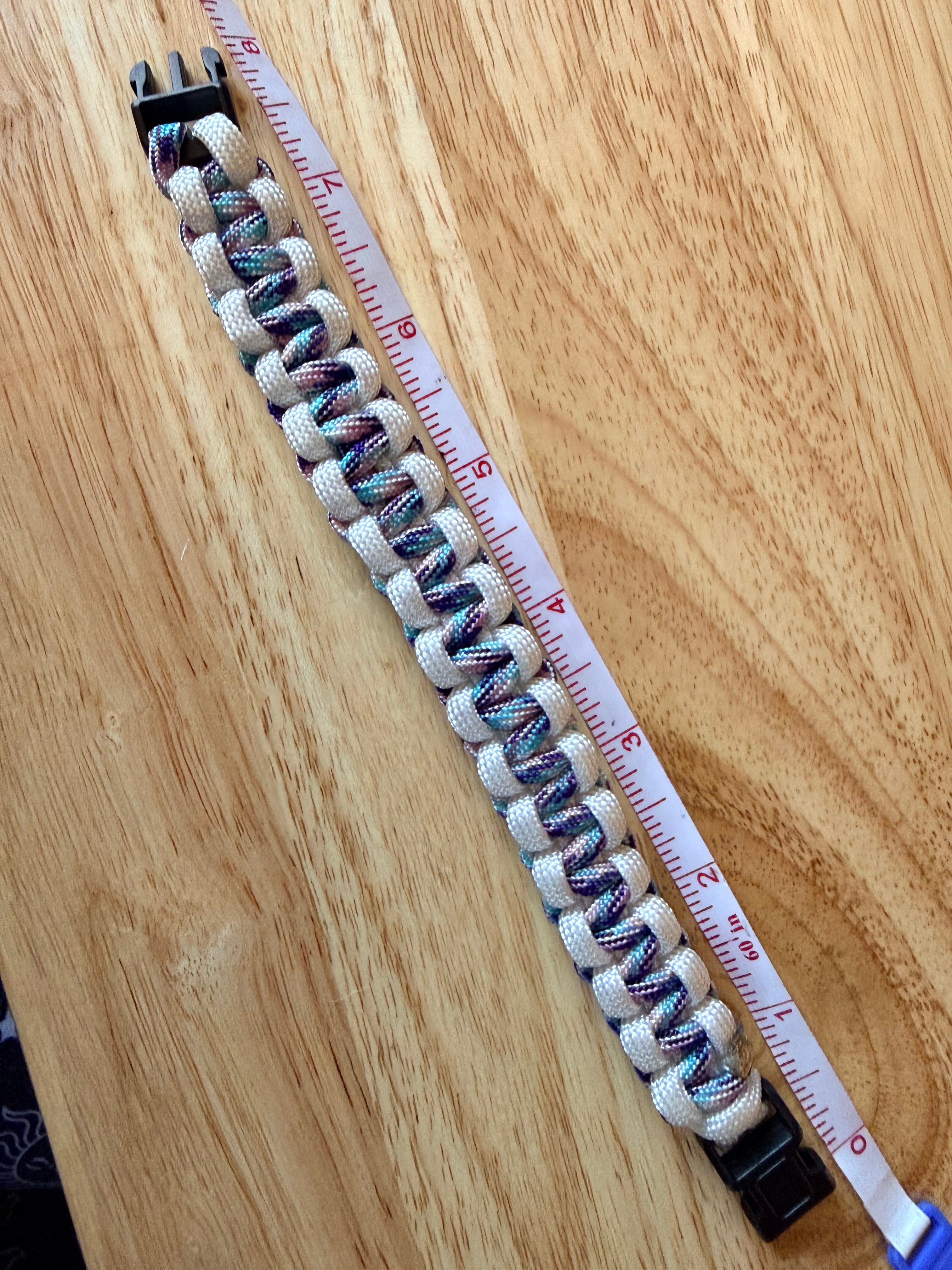 White & purple/pink/blue paracord bracelet 7.5 inch