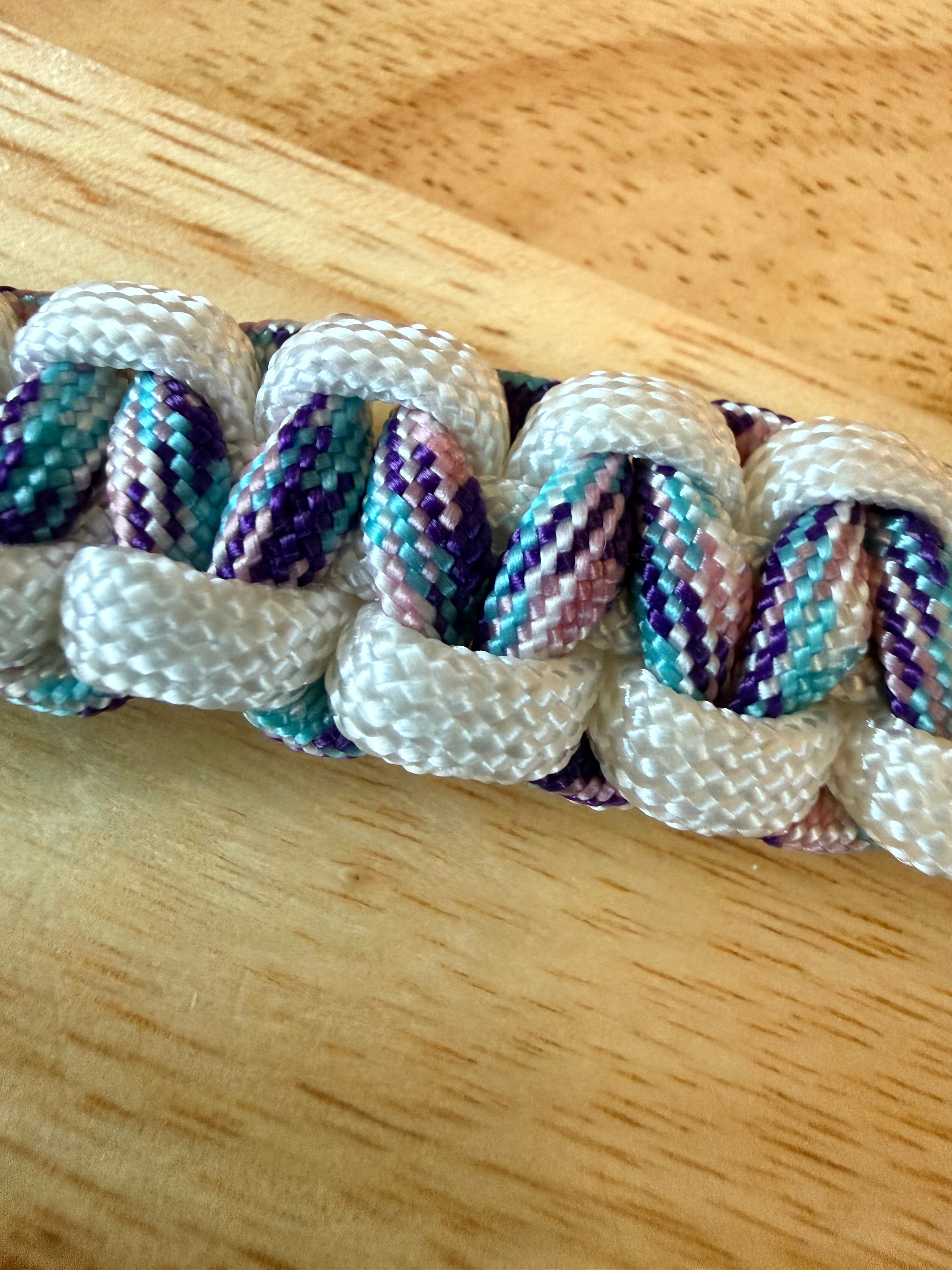 White & purple/pink/blue paracord bracelet 7.5 inch
