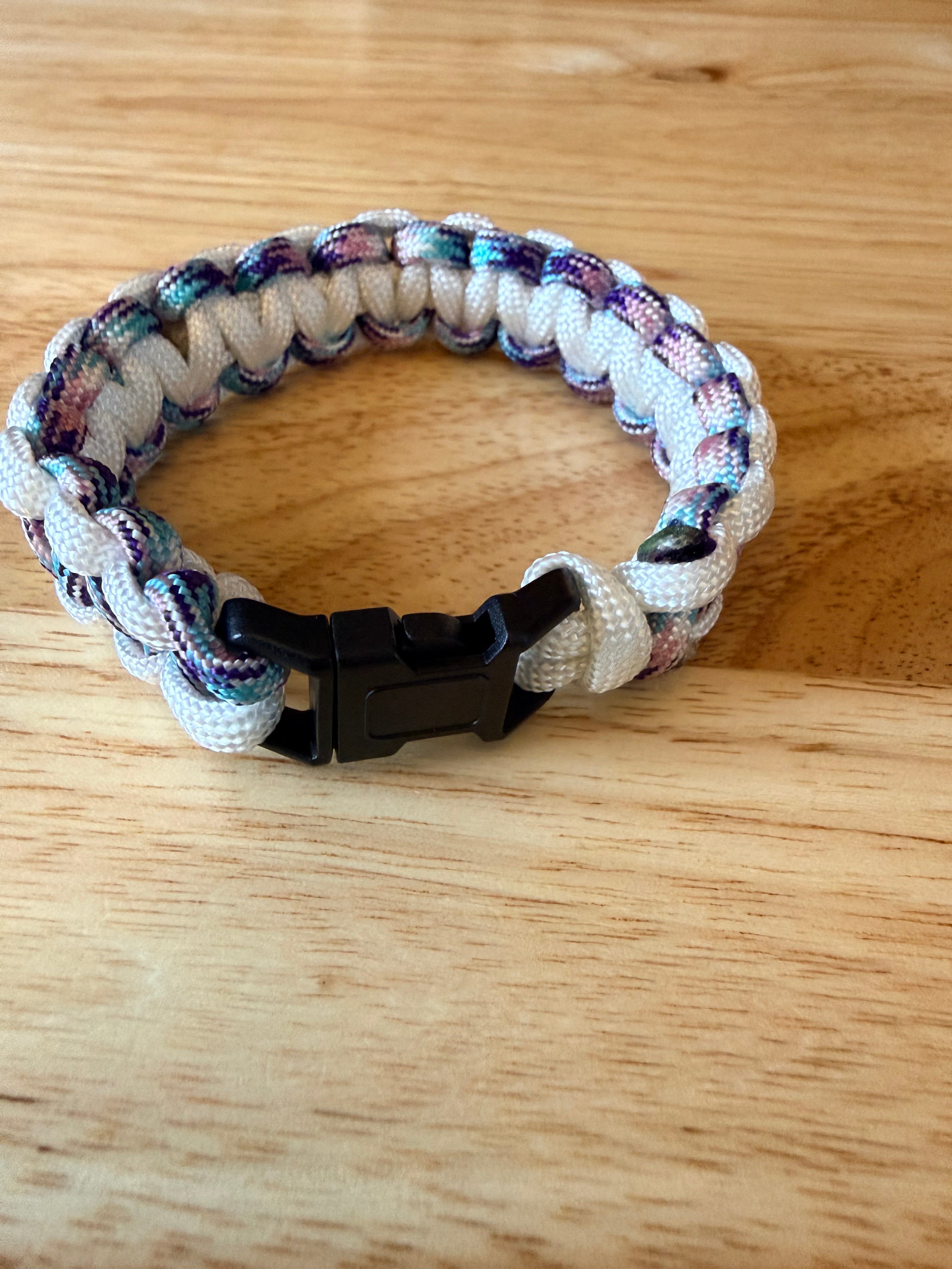 White & purple/pink/blue paracord bracelet 7.5 inch