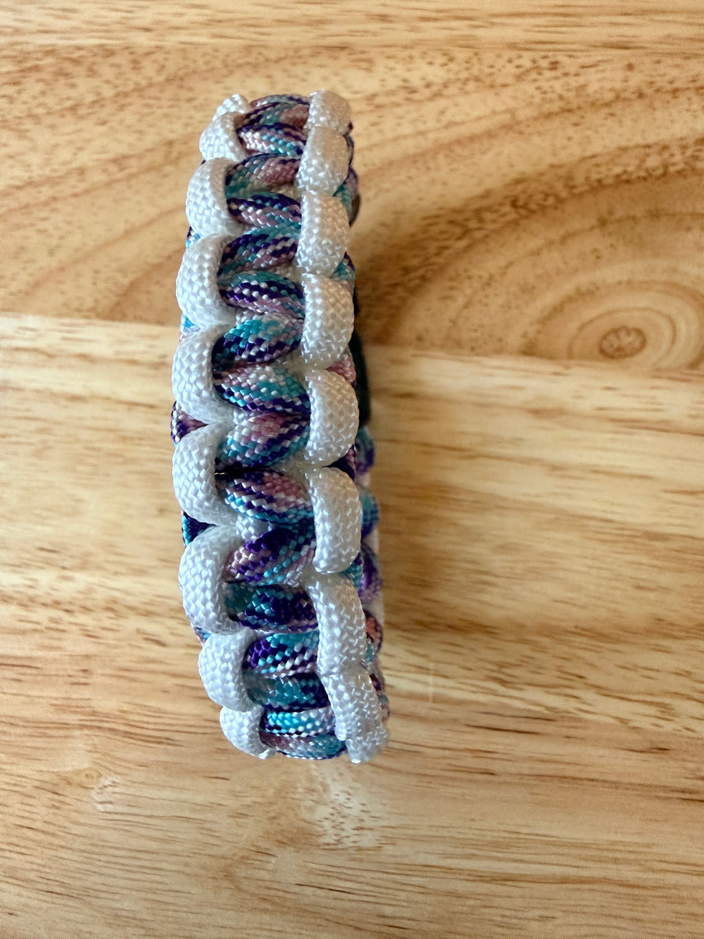 White & purple/pink/blue paracord bracelet 7.5 inch
