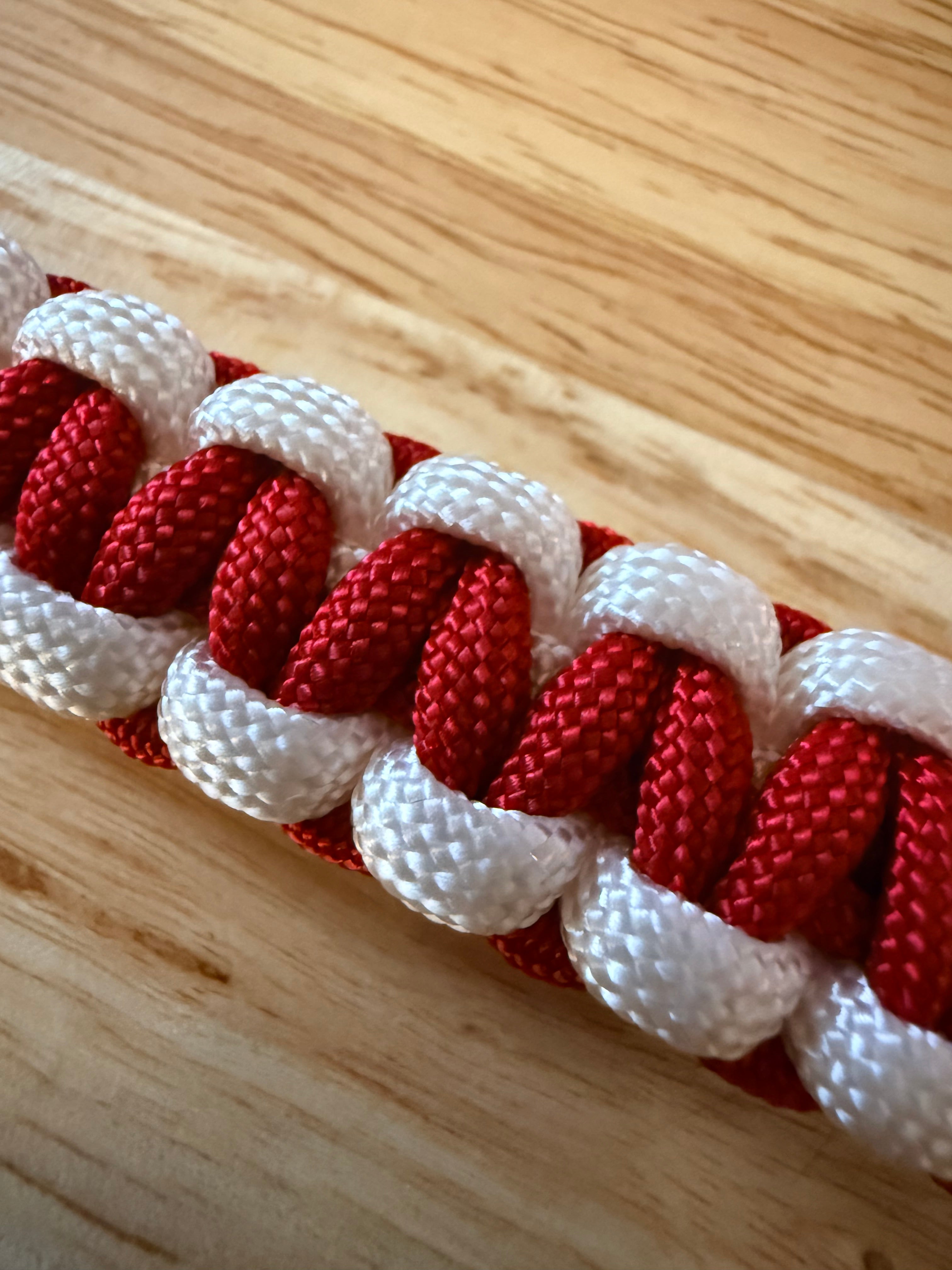 red and white paracord bracelet
