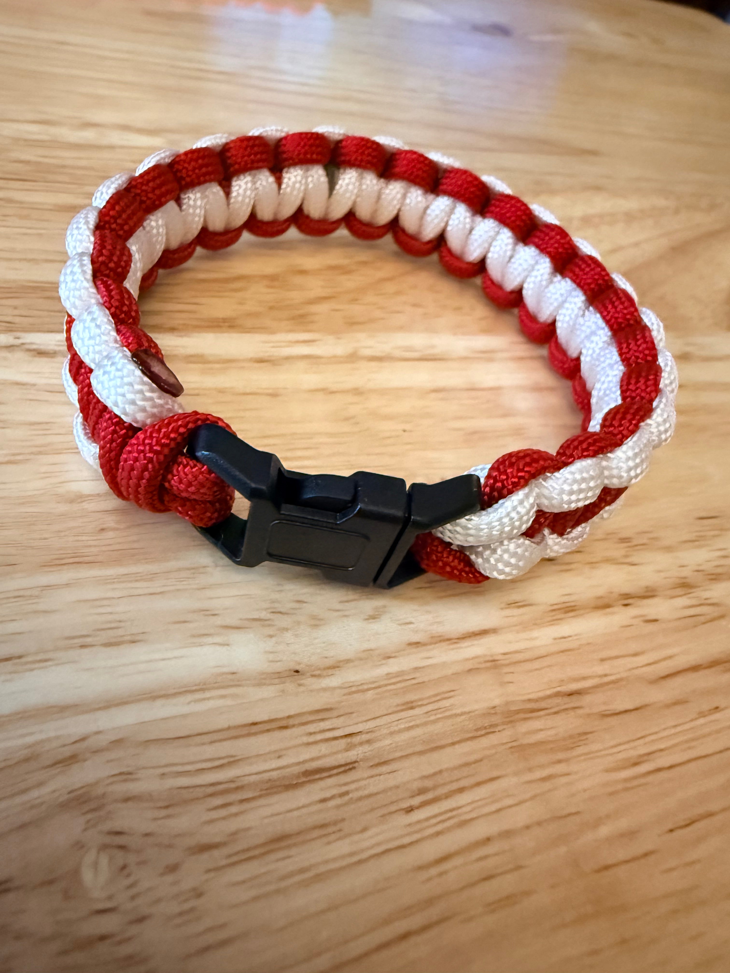 red and white paracord bracelet