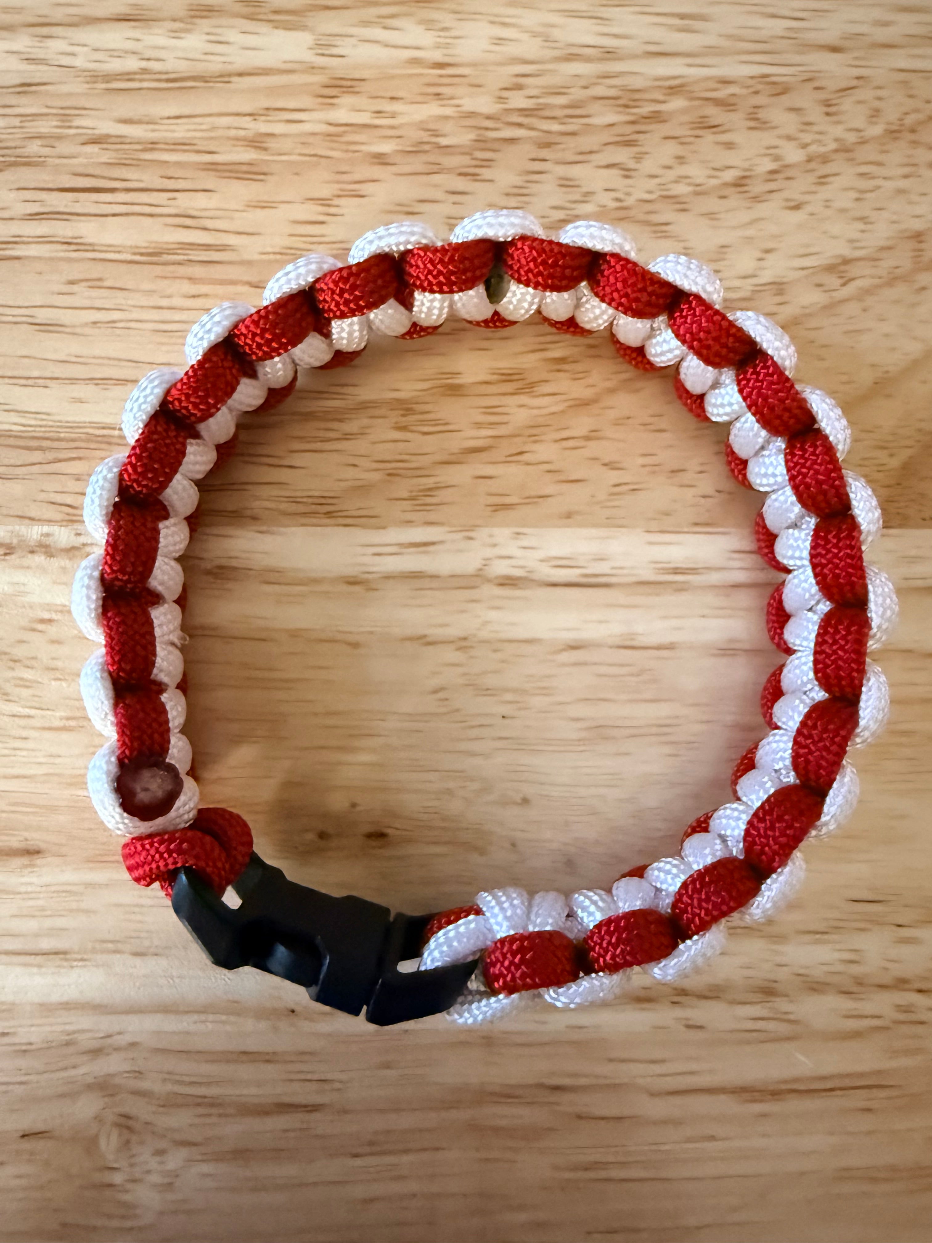 red and white paracord bracelet