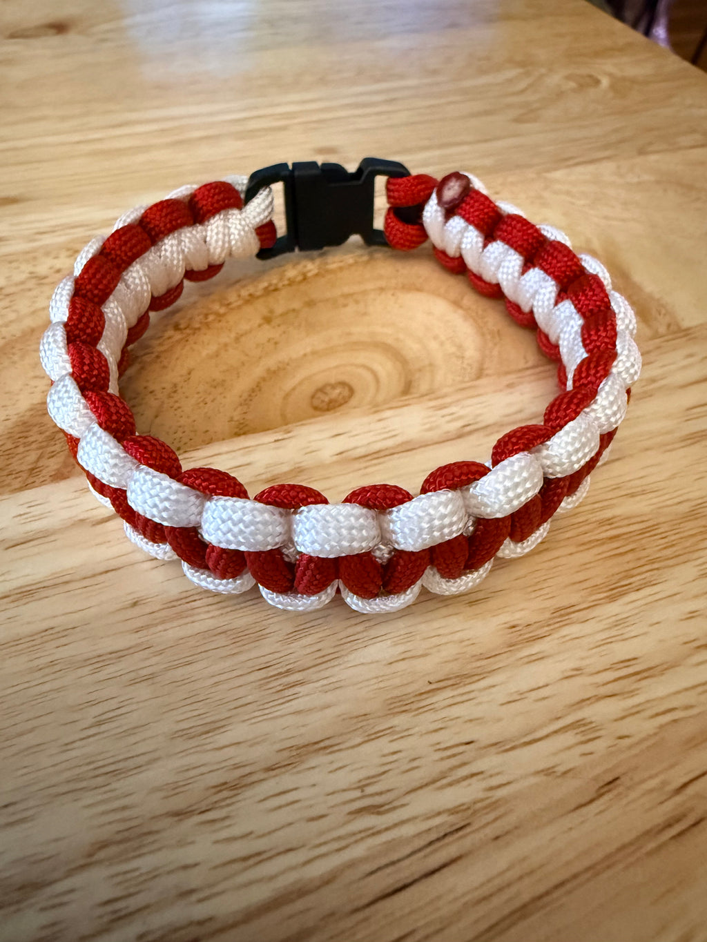 red and white paracord bracelet