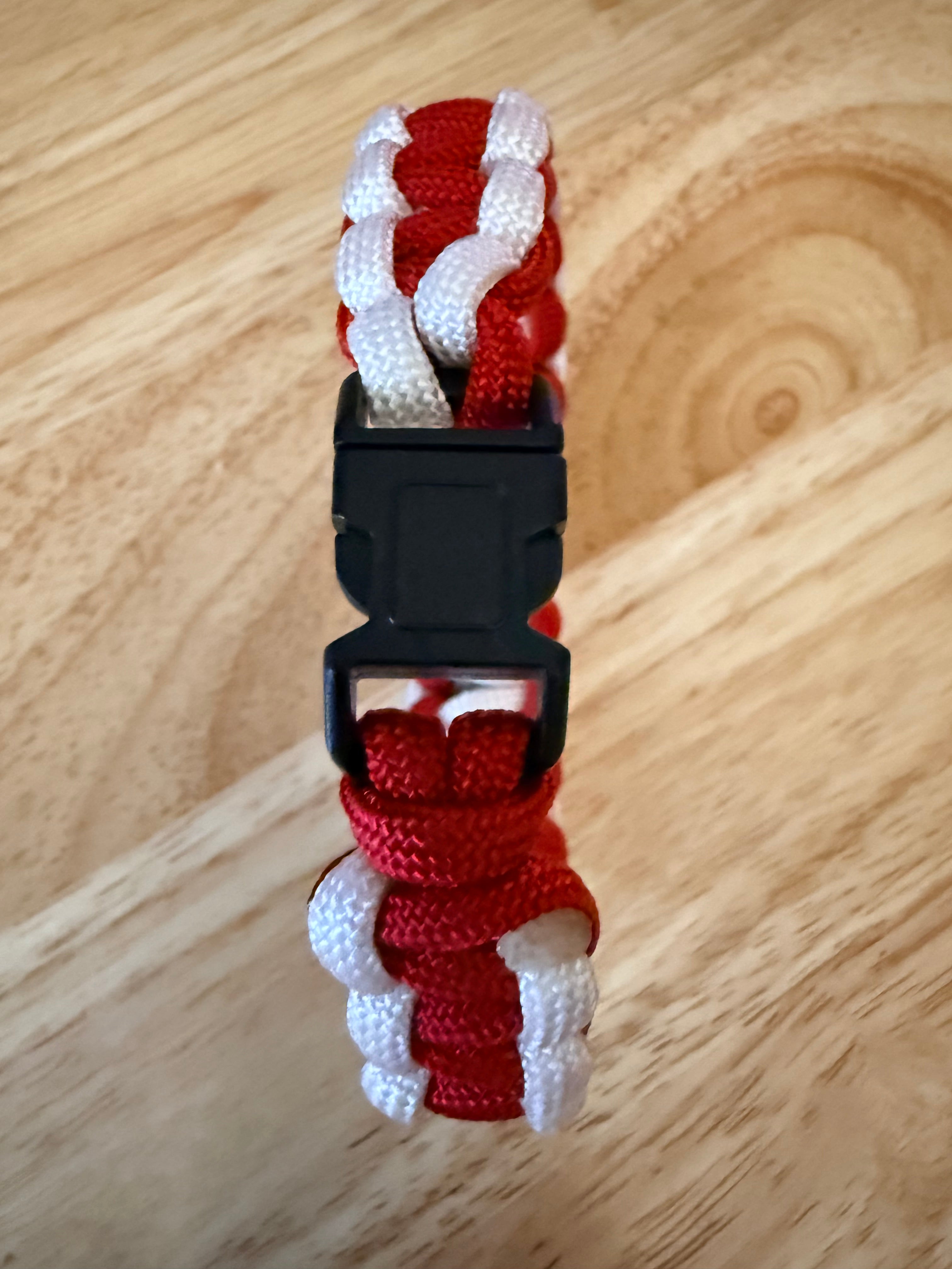 red and white paracord bracelet