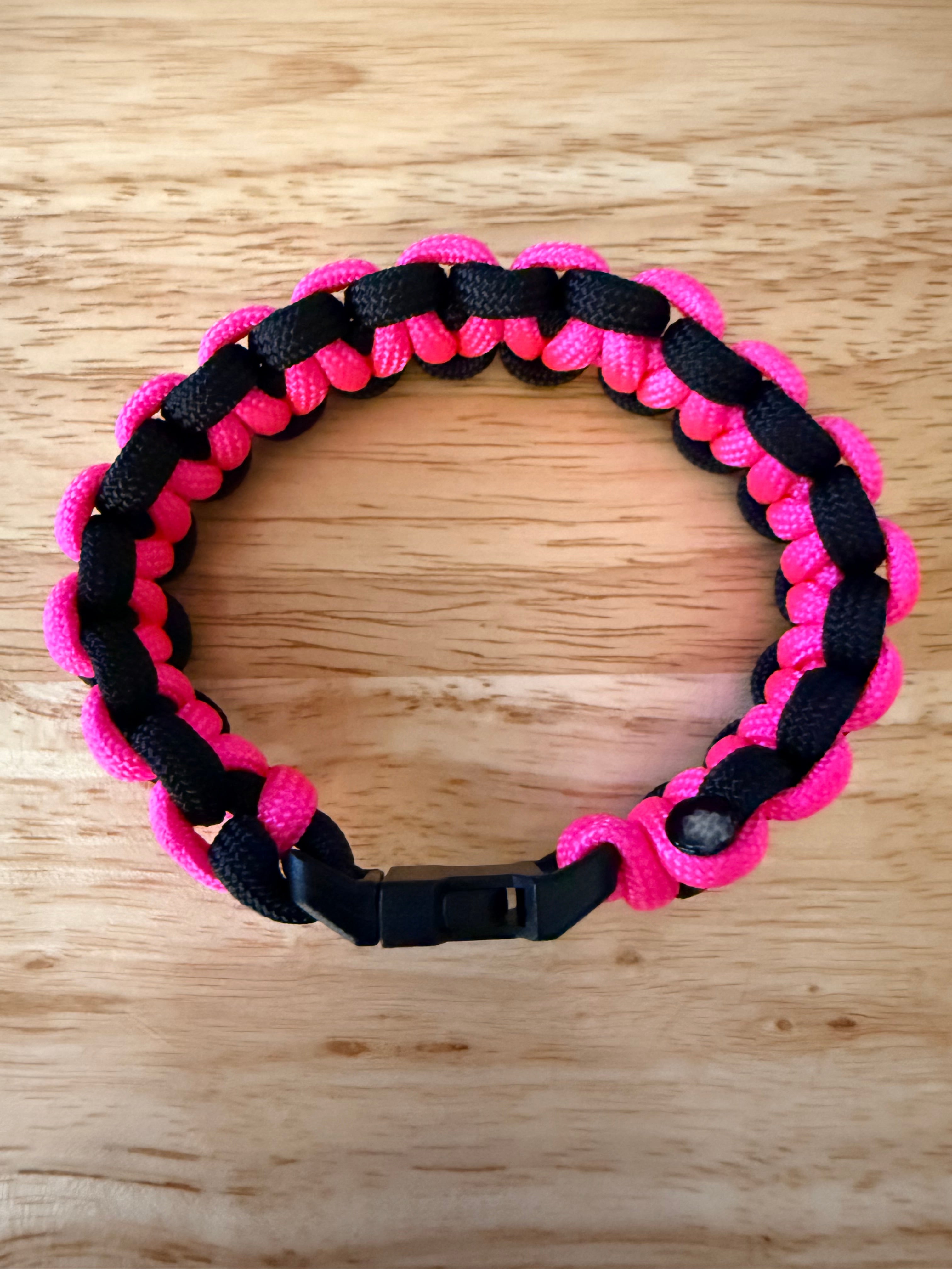 hot pink and black paracord bracelet