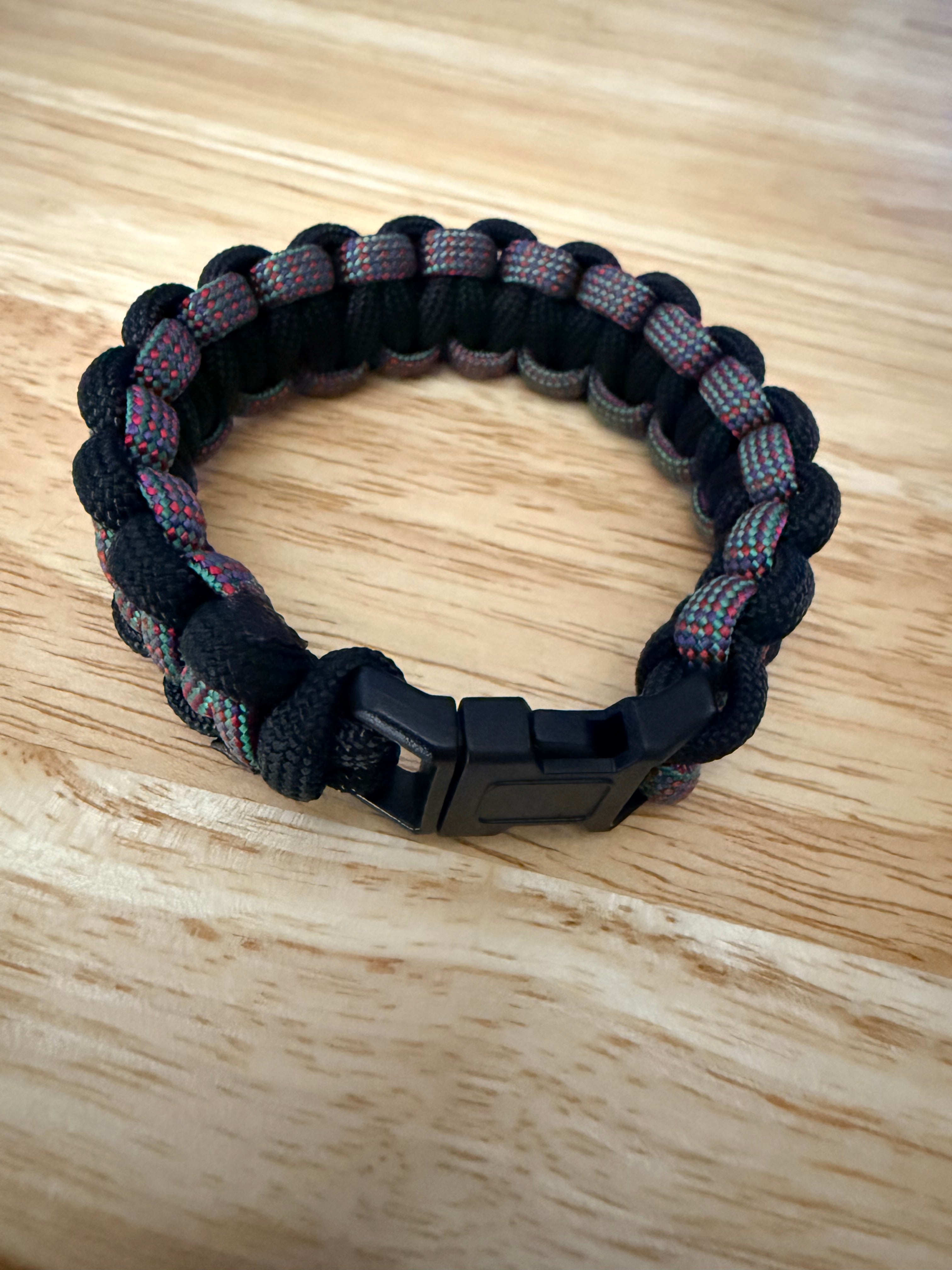 black and multi colored paracord bracelet