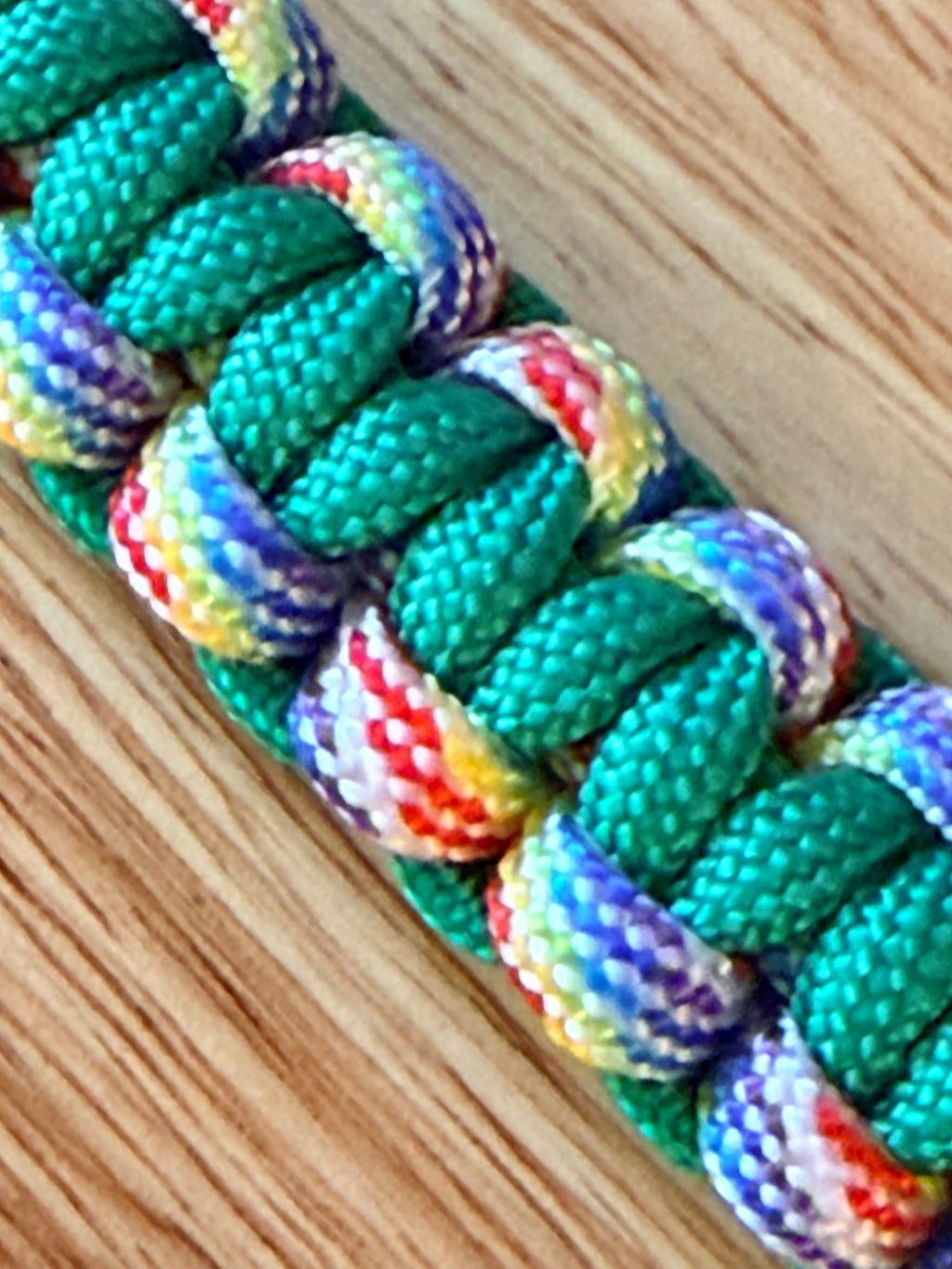 green and rainbow color paracord bracelet
