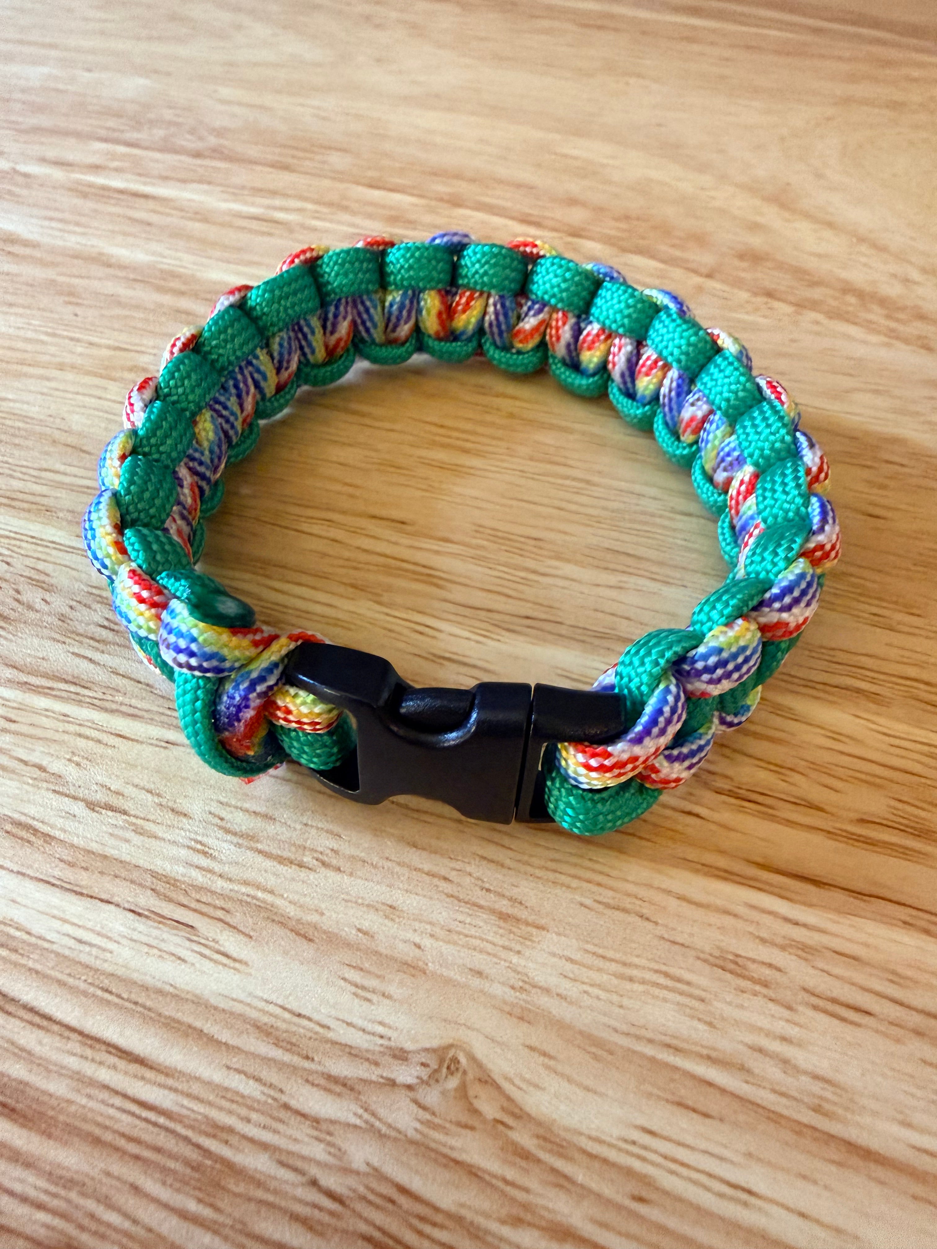 green and rainbow color paracord bracelet