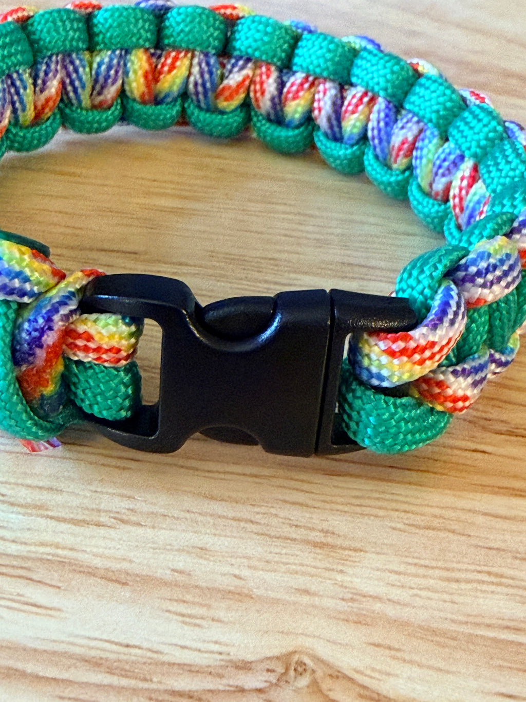 green and rainbow color paracord bracelet