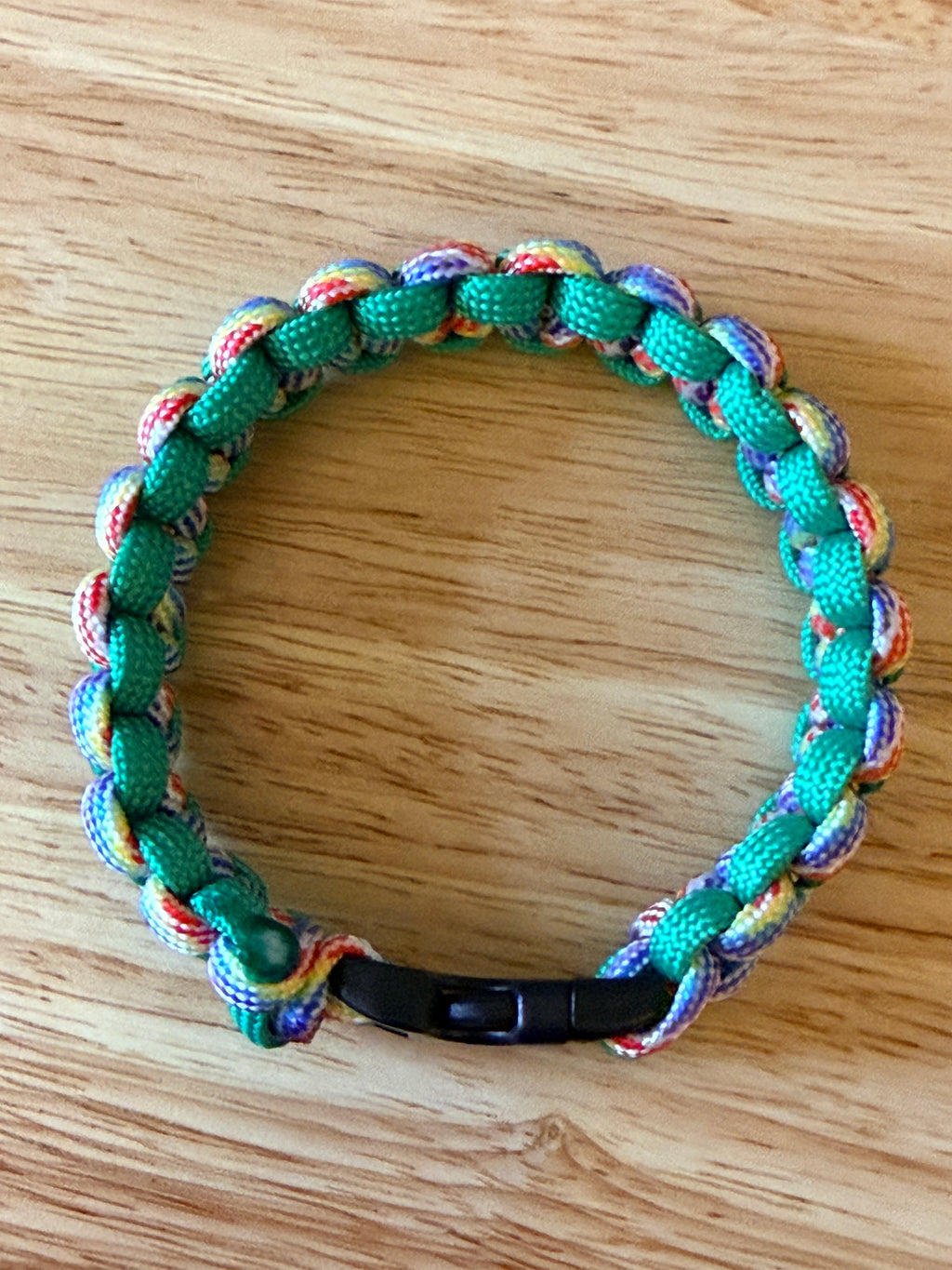 green and rainbow color paracord bracelet