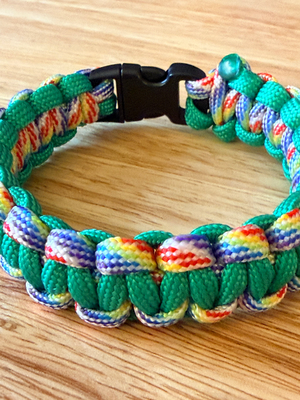 green and rainbow color paracord bracelet