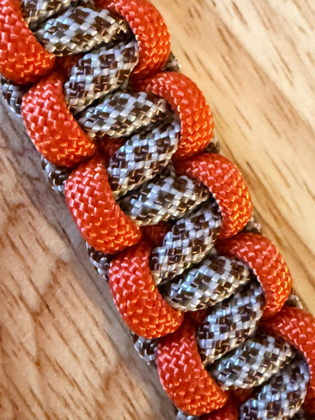 orange and brown paracord bracelet