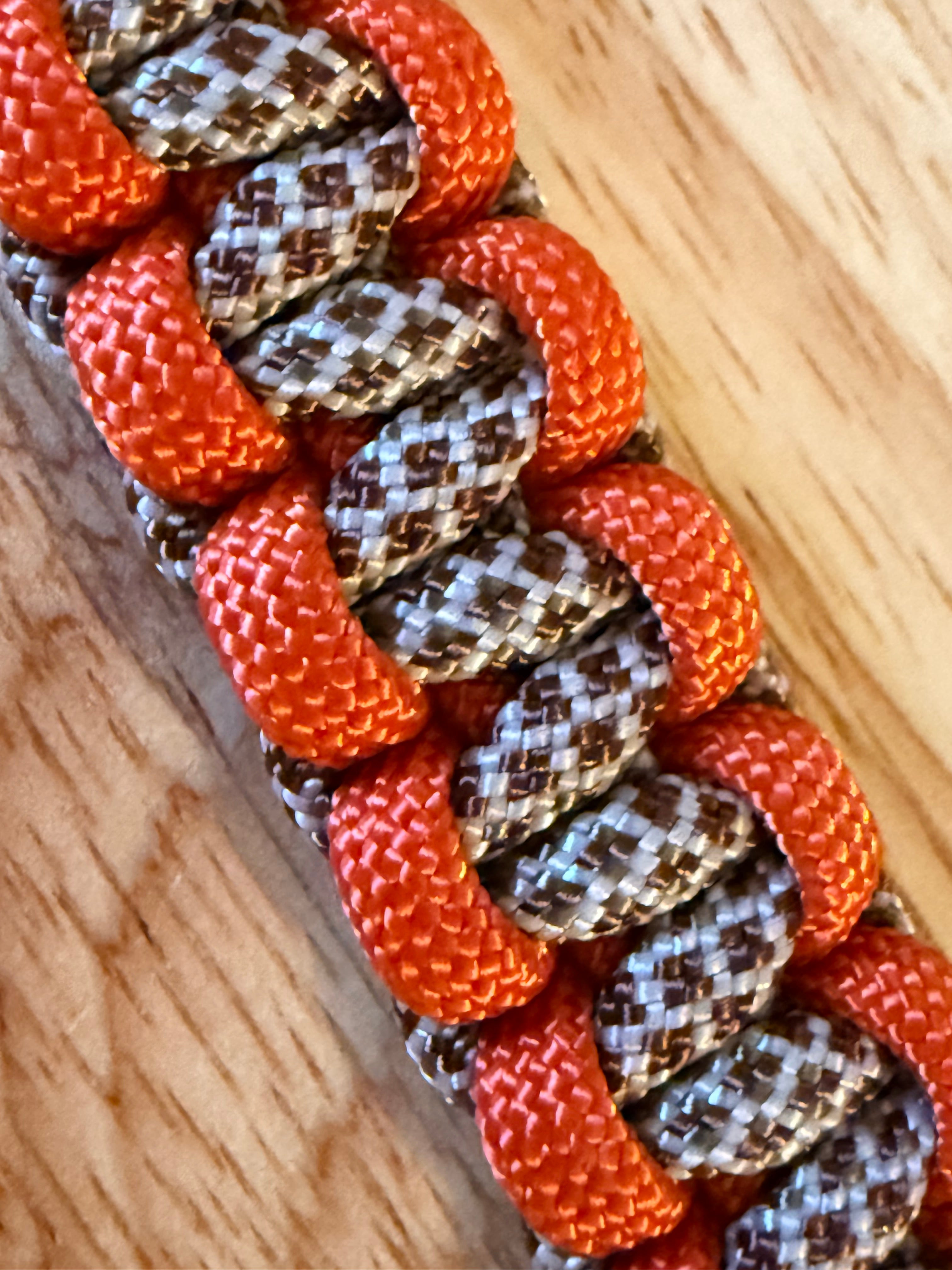 orange and brown paracord bracelet