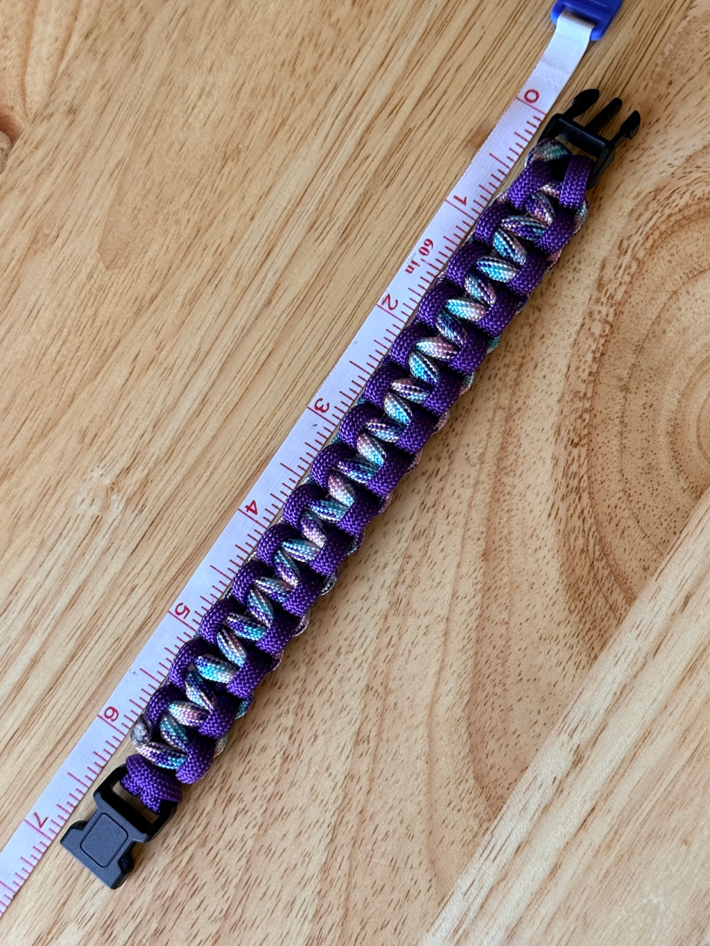 purple & light blue/pink/white paracord bracelet