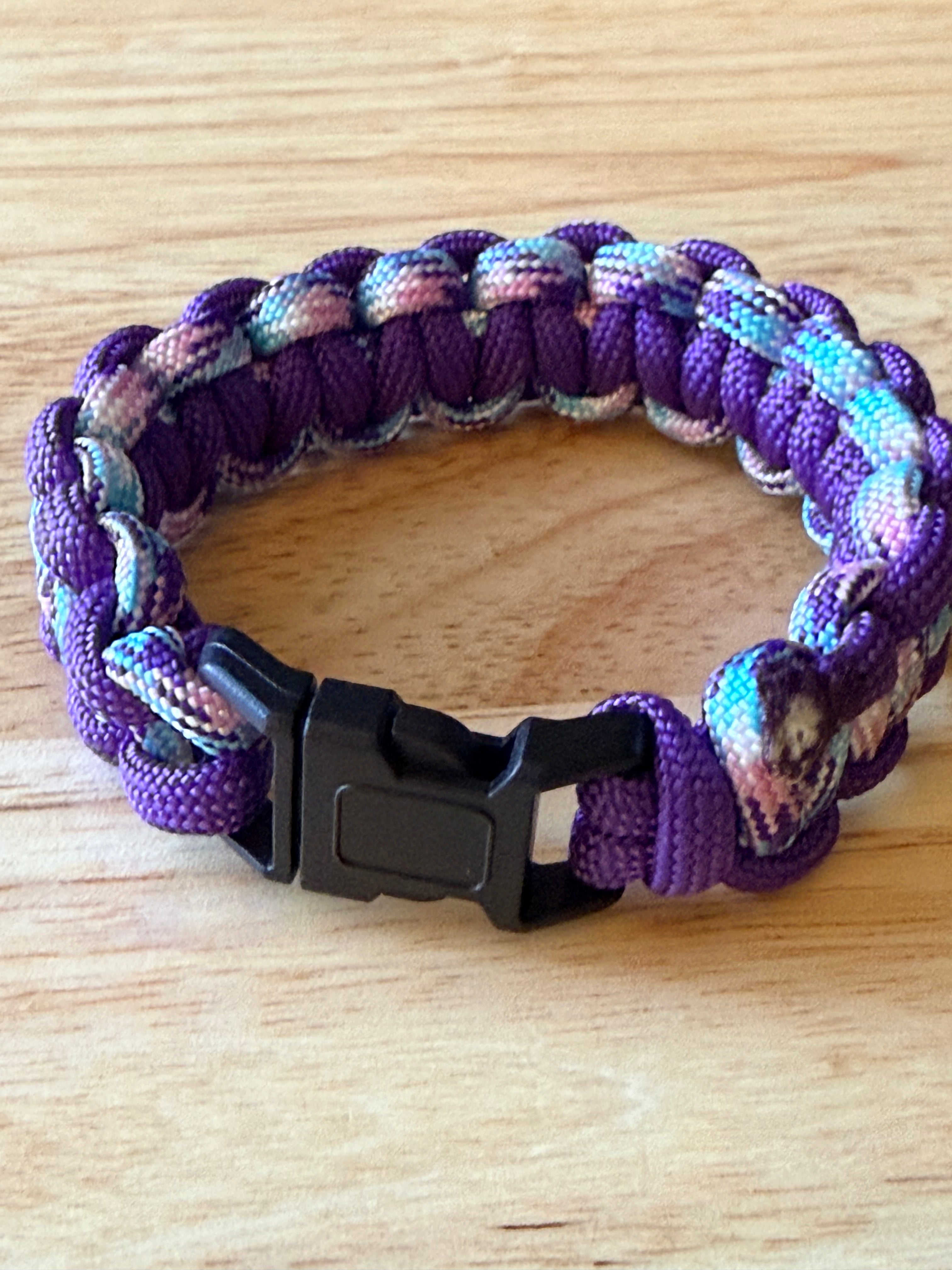 purple & light blue/pink/white paracord bracelet