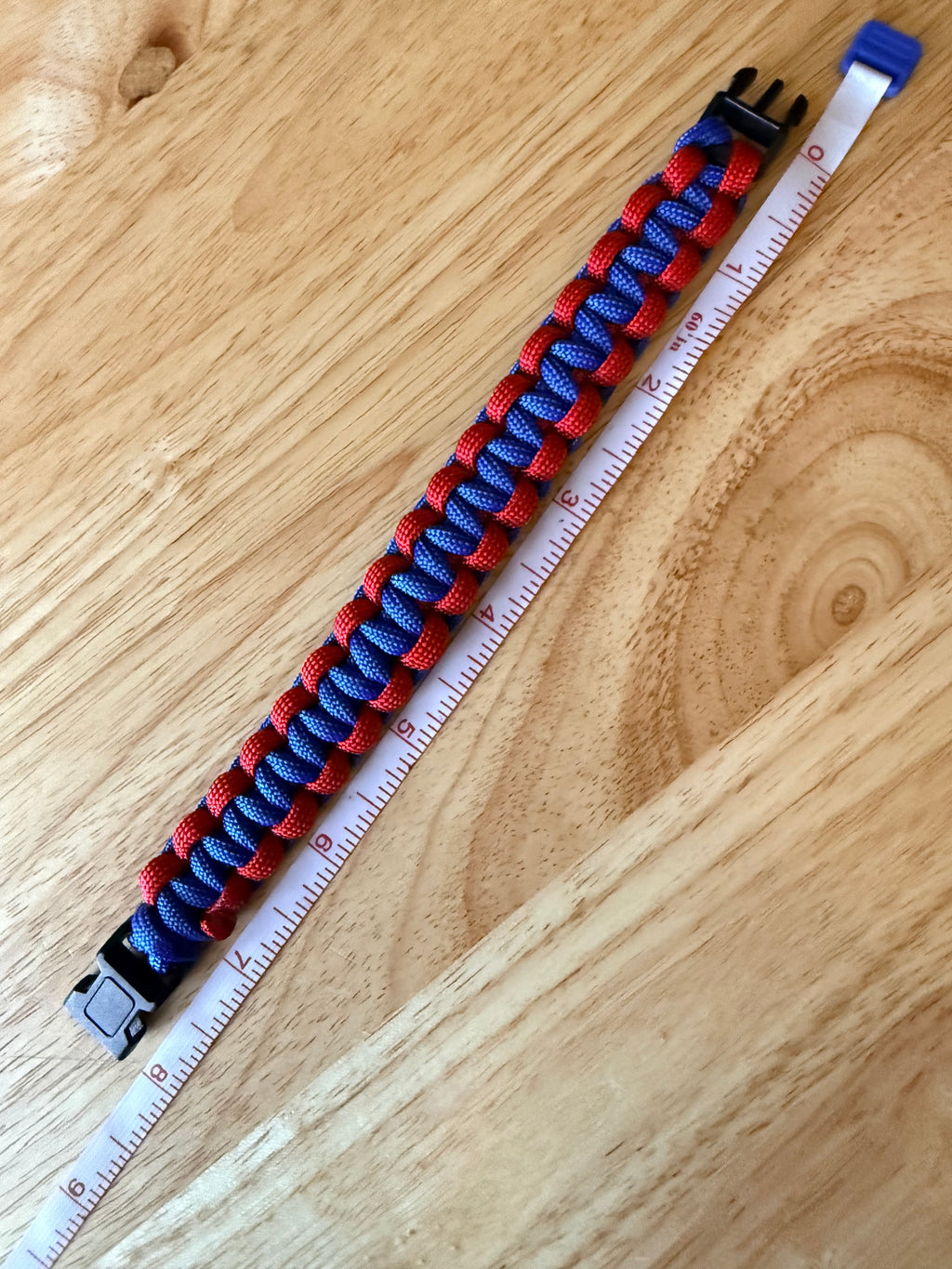 red & blue paracord bracelet