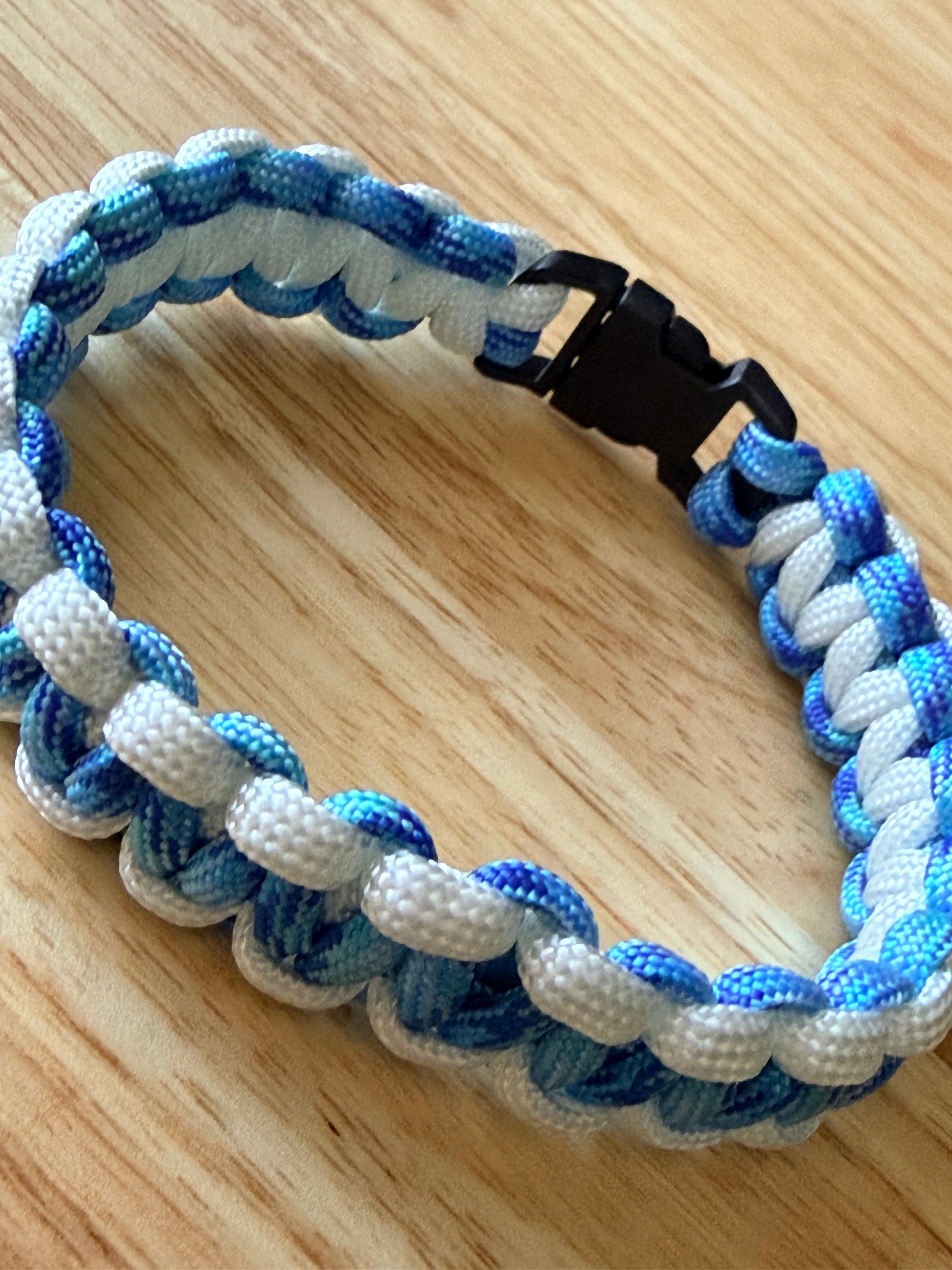 white & light blue/purple paracord bracelet 9.5 inches